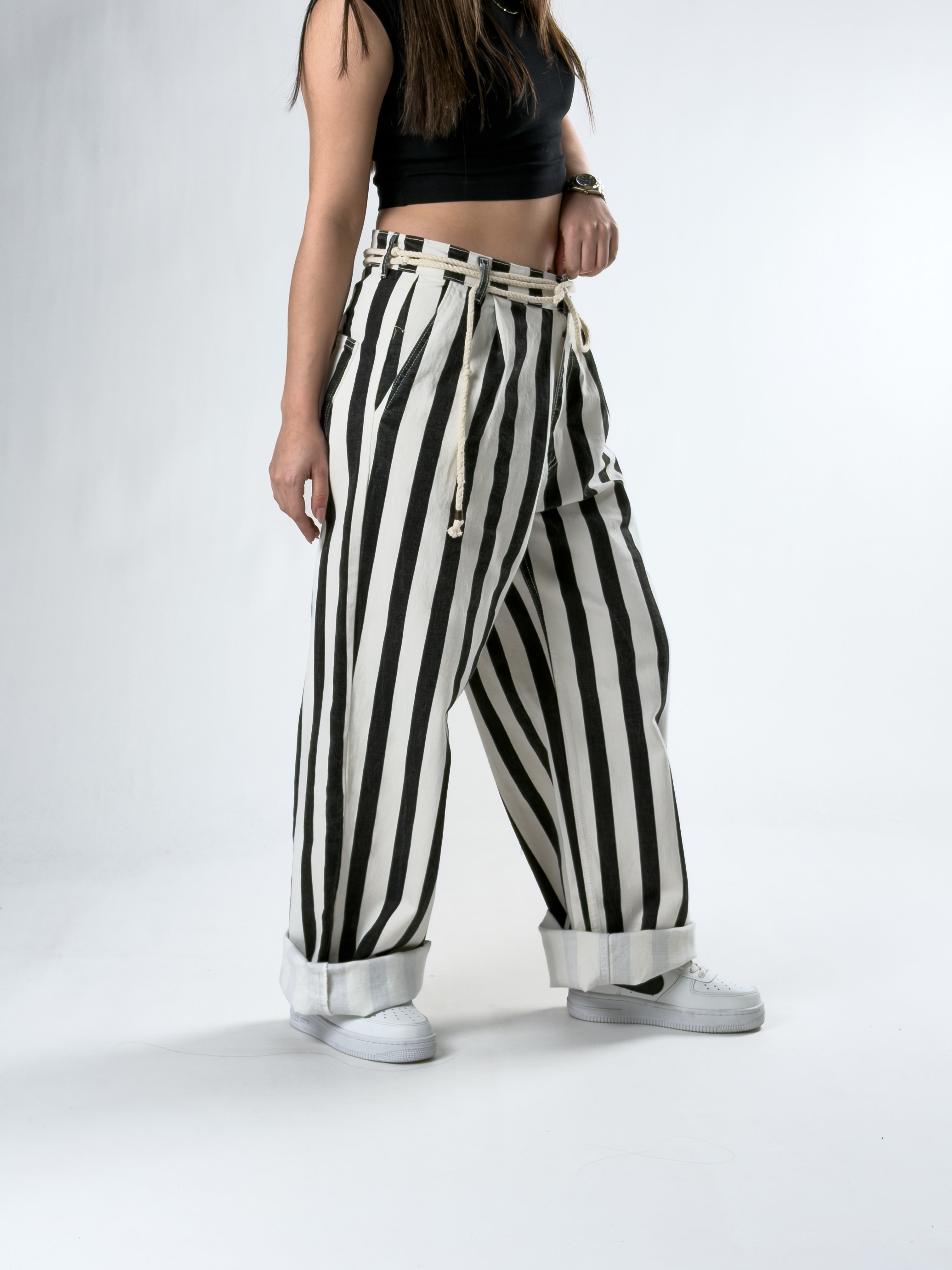 Çizgili Kadın Baggy Kot Pantolon COC2836