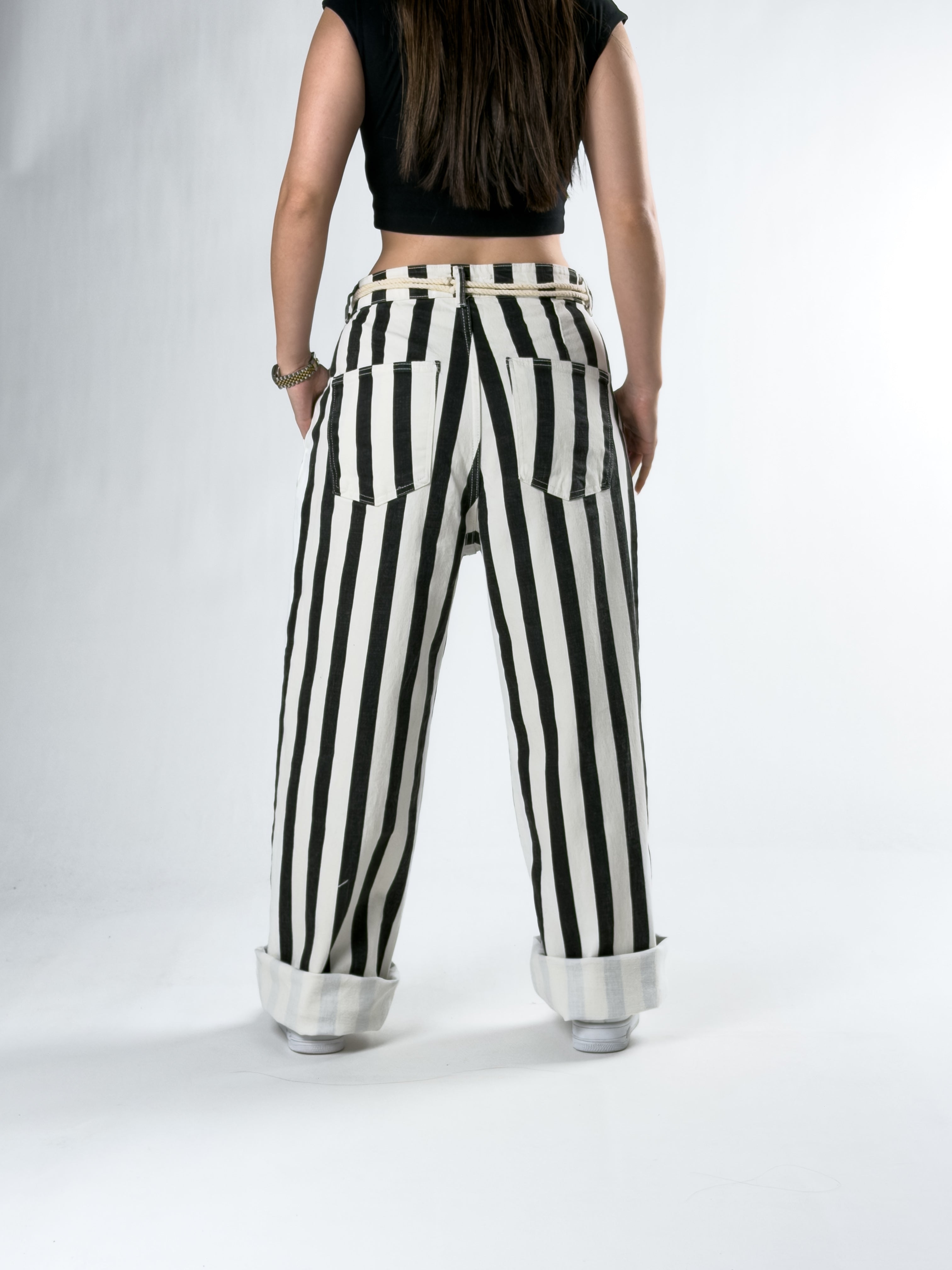 Çizgili Kadın Baggy Kot Pantolon COC2836
