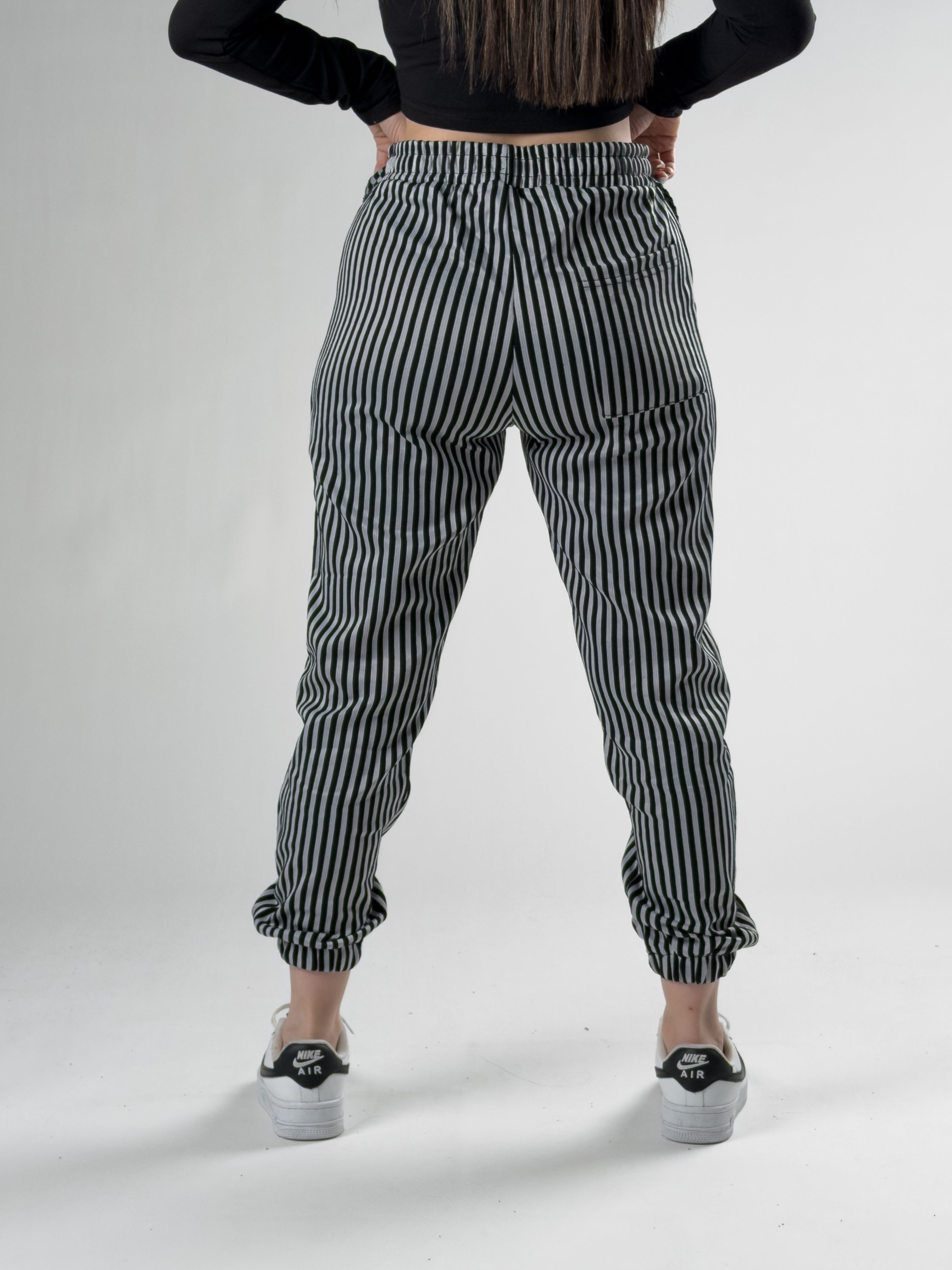 Çizgili Kemerli Siyah Kadın Jogger Pantolon COC2761