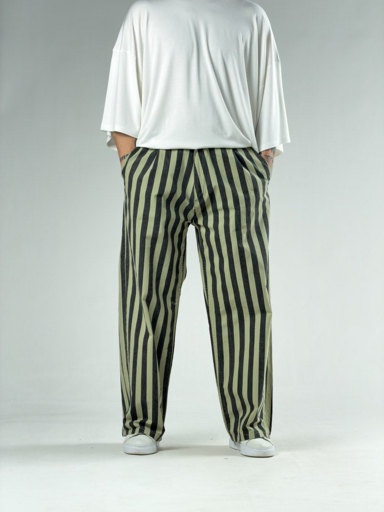 Çizgili Yeşil Erkek Pantolon COC3118