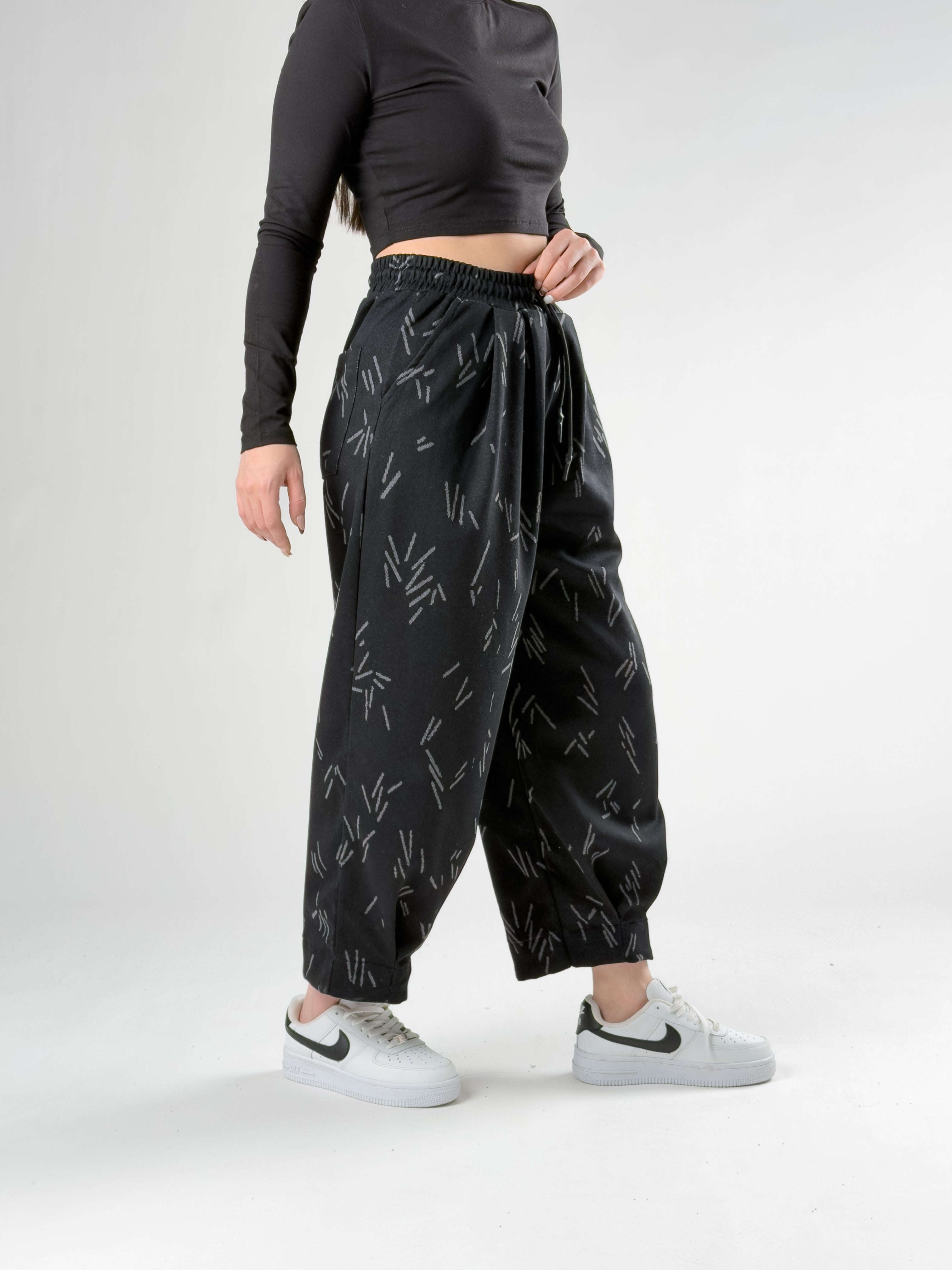 Desenli Bol Paça Kadın Baggy Pantolon COC2762