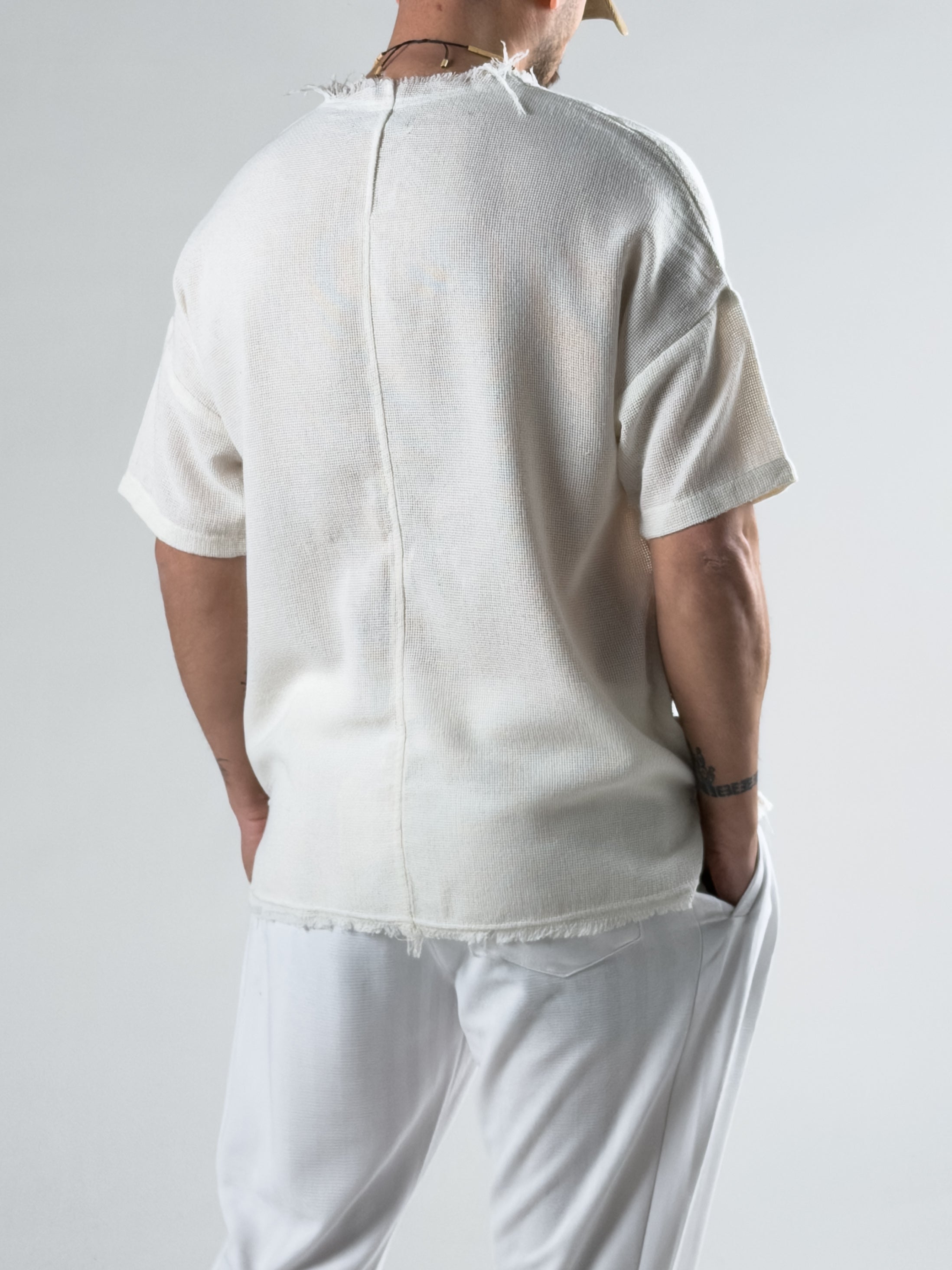 Desenli Cep Detaylı Bej Bohem T-Shirt COC2981