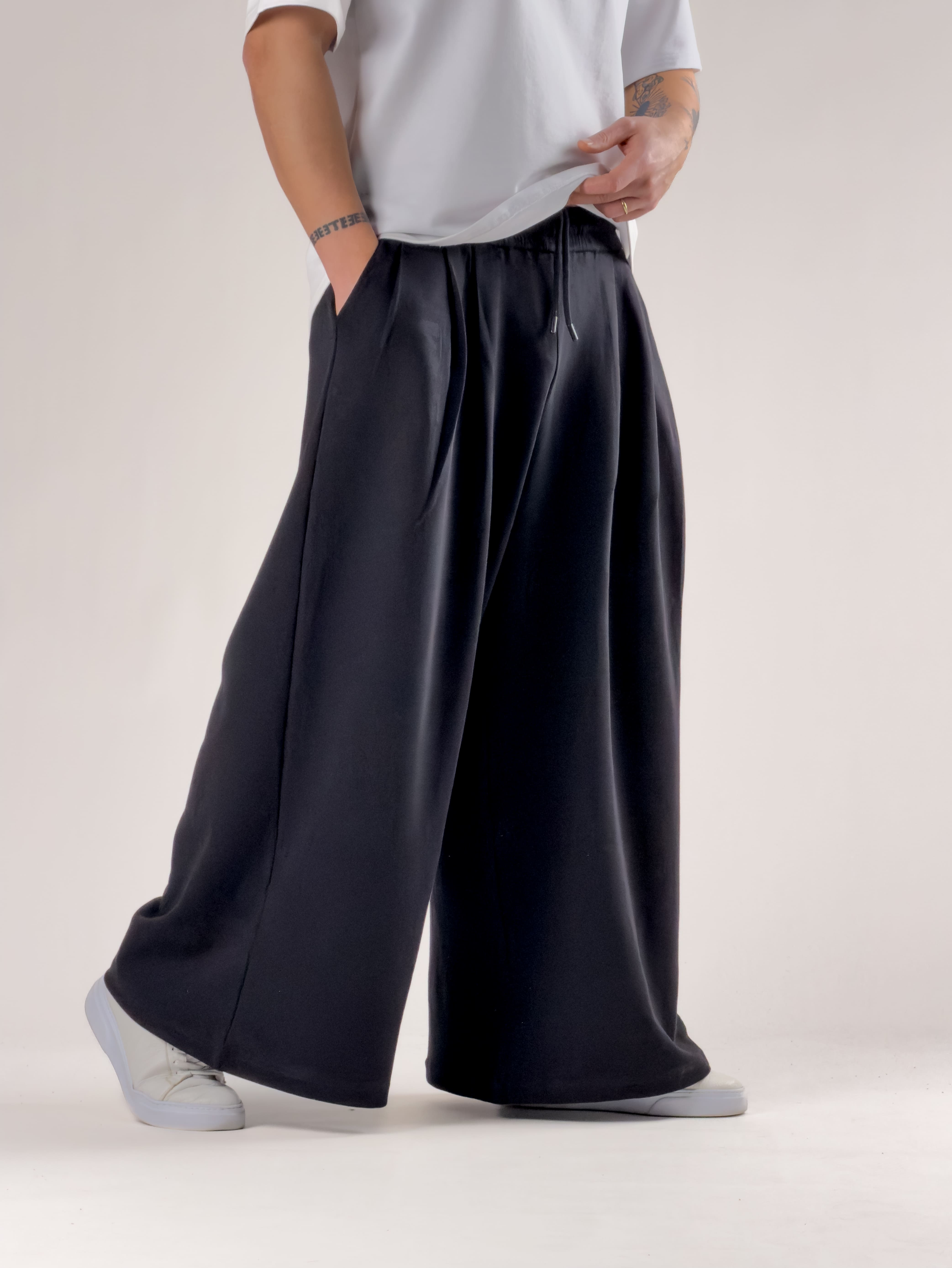 Desenli Siyah Oversize Erkek Samurai Pantolon COC2771