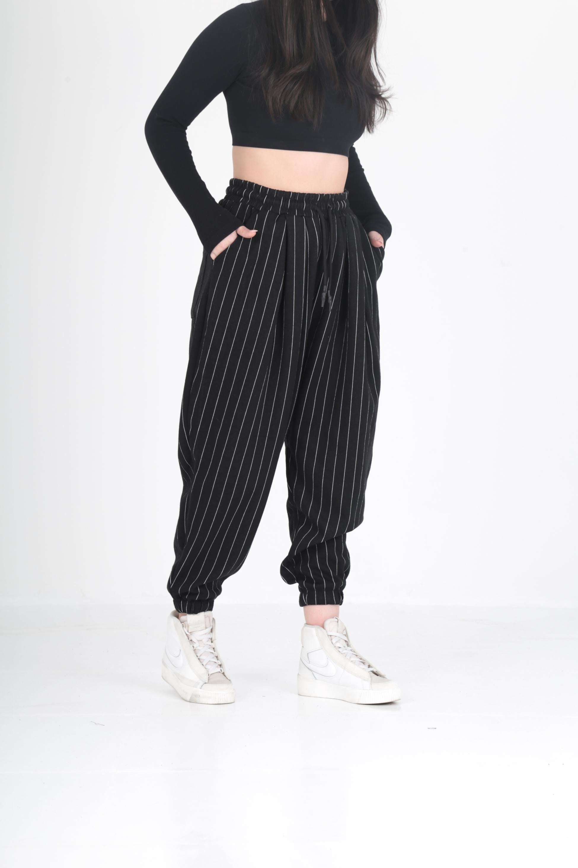 Dik Çizgili Pileli Jogger Pantolon COC2367