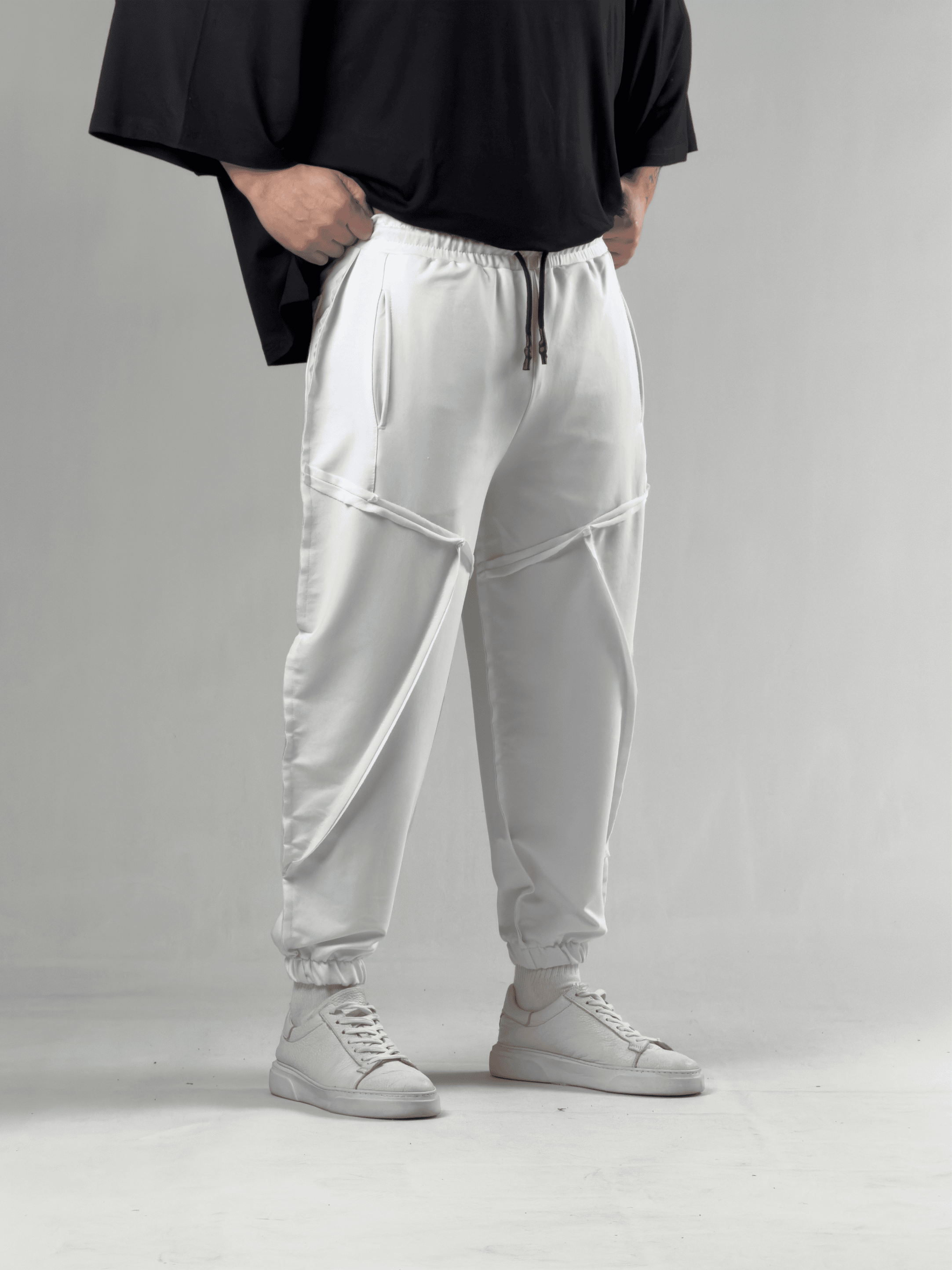 Dikiş Detaylı Beyaz Erkek Jogger Pantolon COC3106