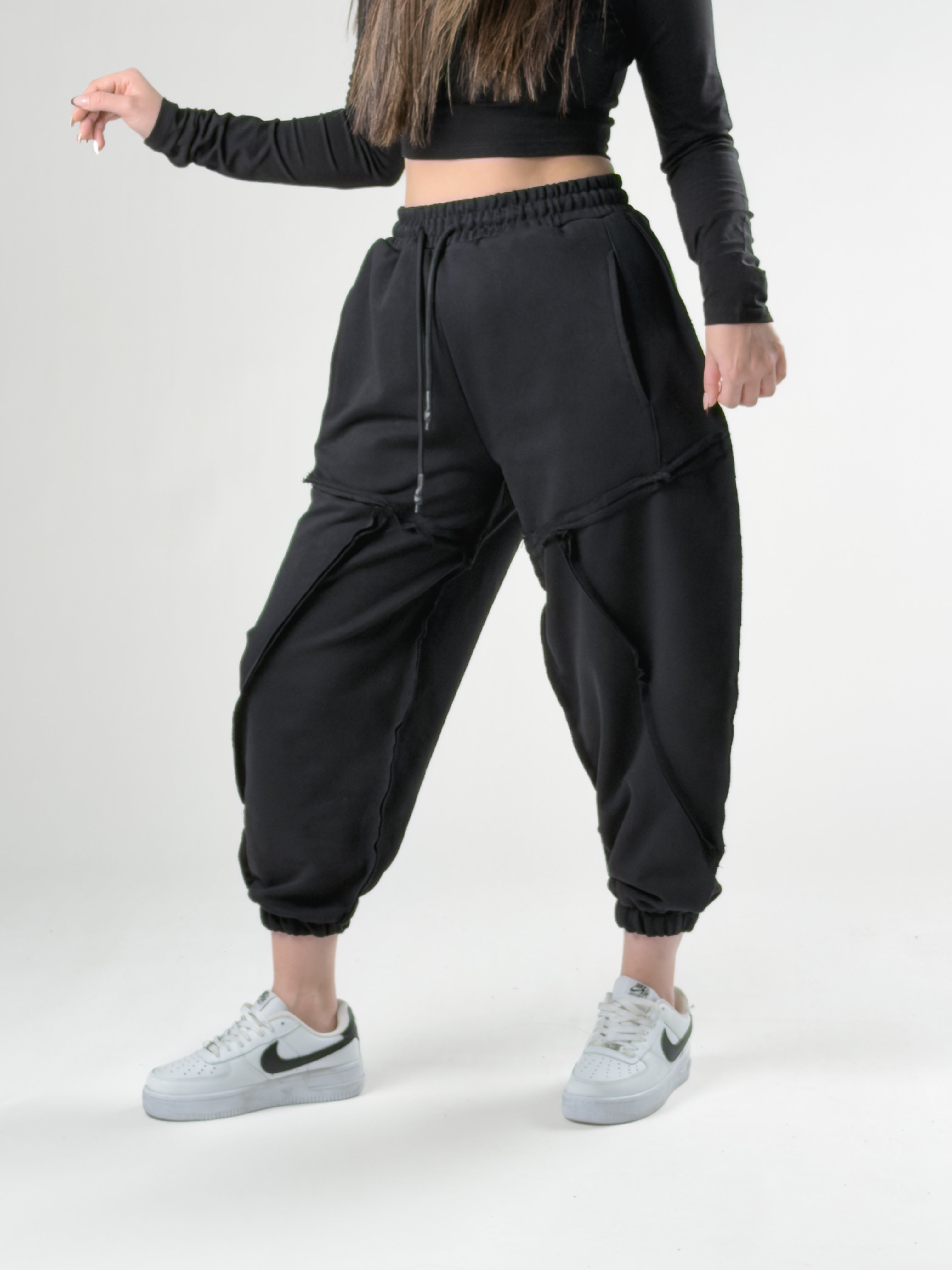 Dikiş Detaylı Siyah Kadın Jogger Pantolon COC2758