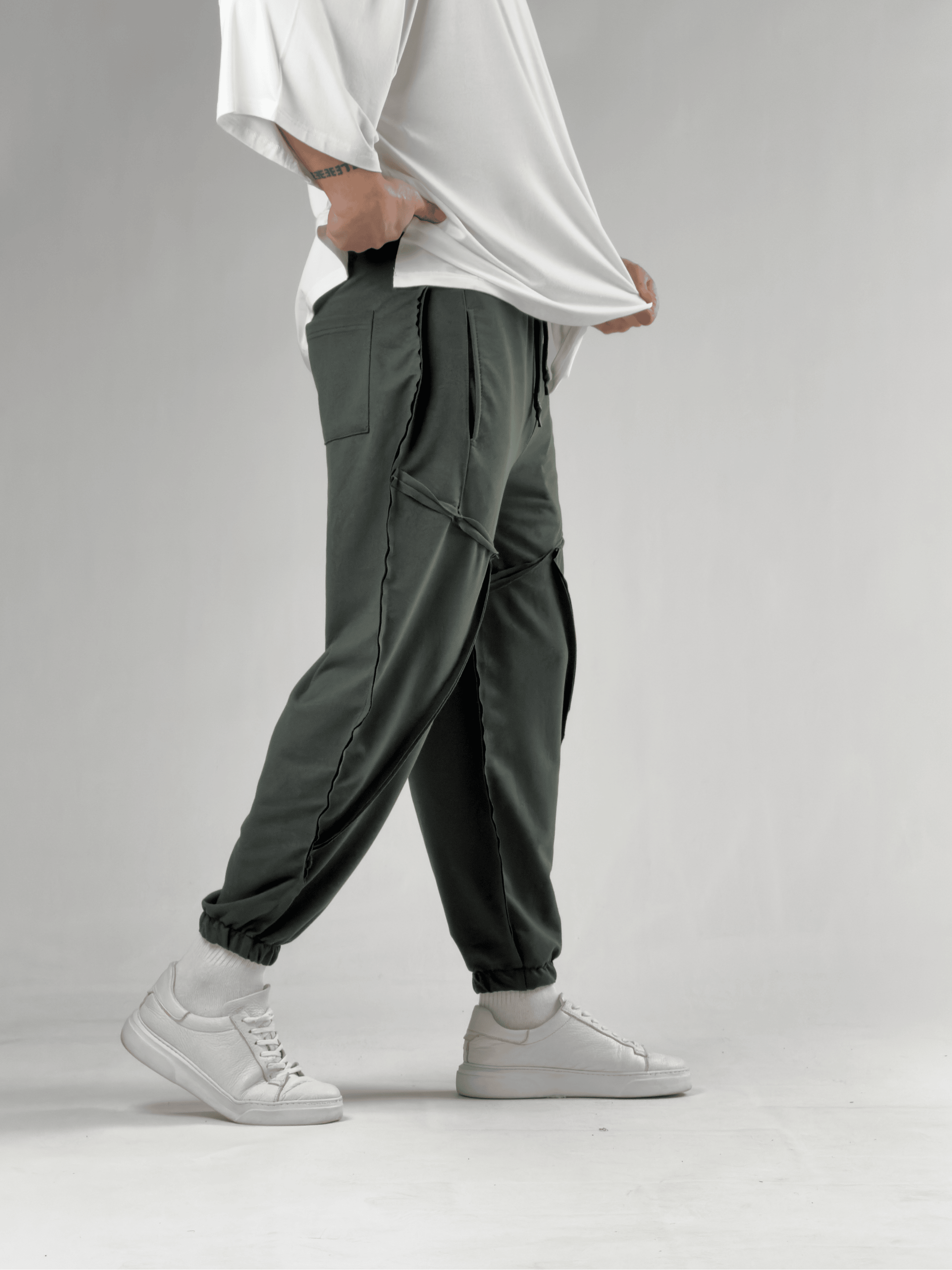 Dikiş Detaylı Yeşil Erkek Jogger Pantolon COC3108