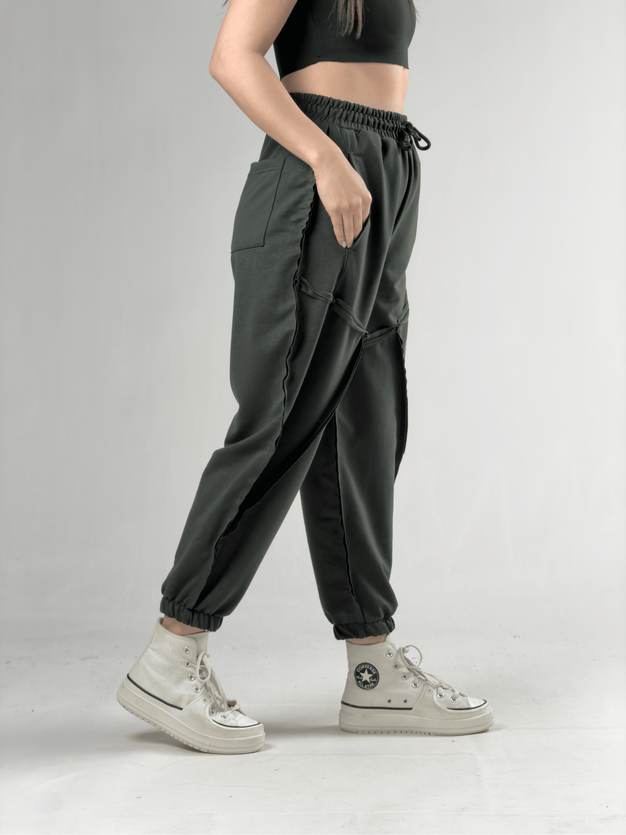 Dikiş Detaylı Yeşil Kadın Jogger Pantolon COC3144