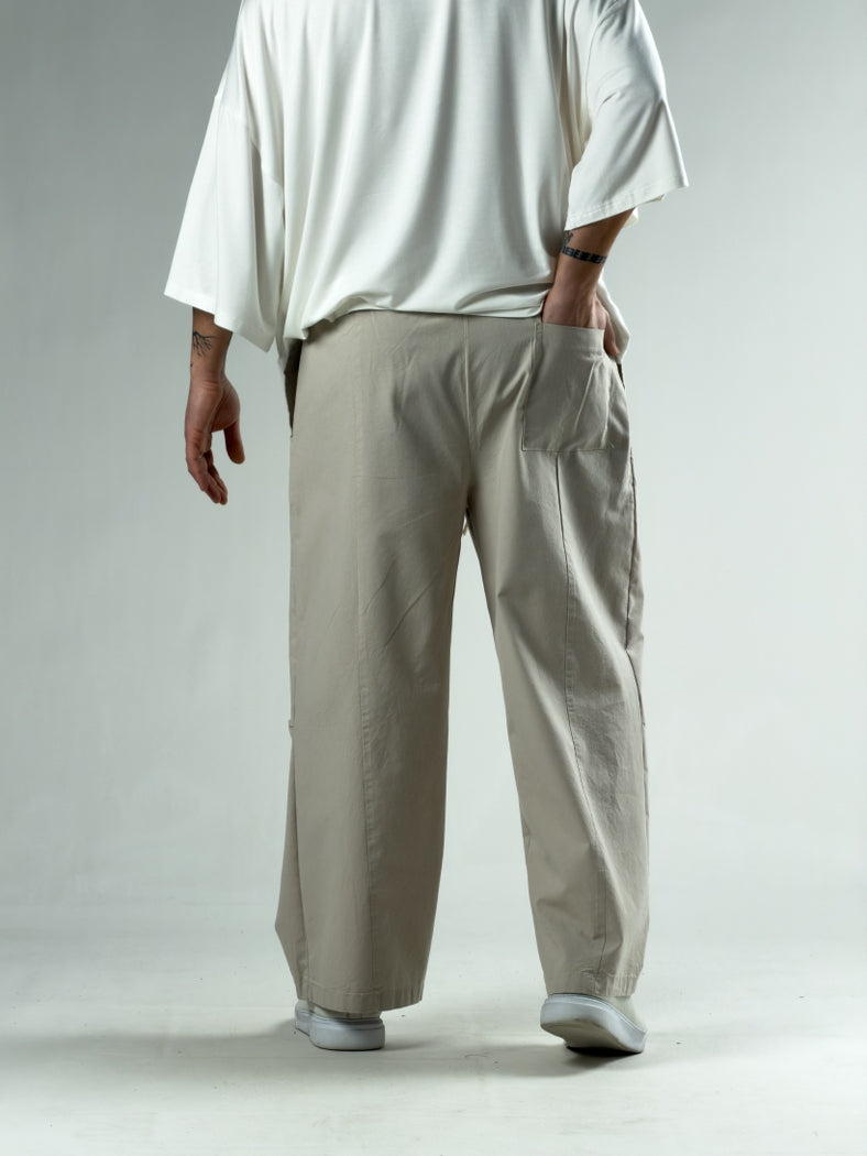 Diz Detaylı Bej Erkek Baggy Pantolon COC3133