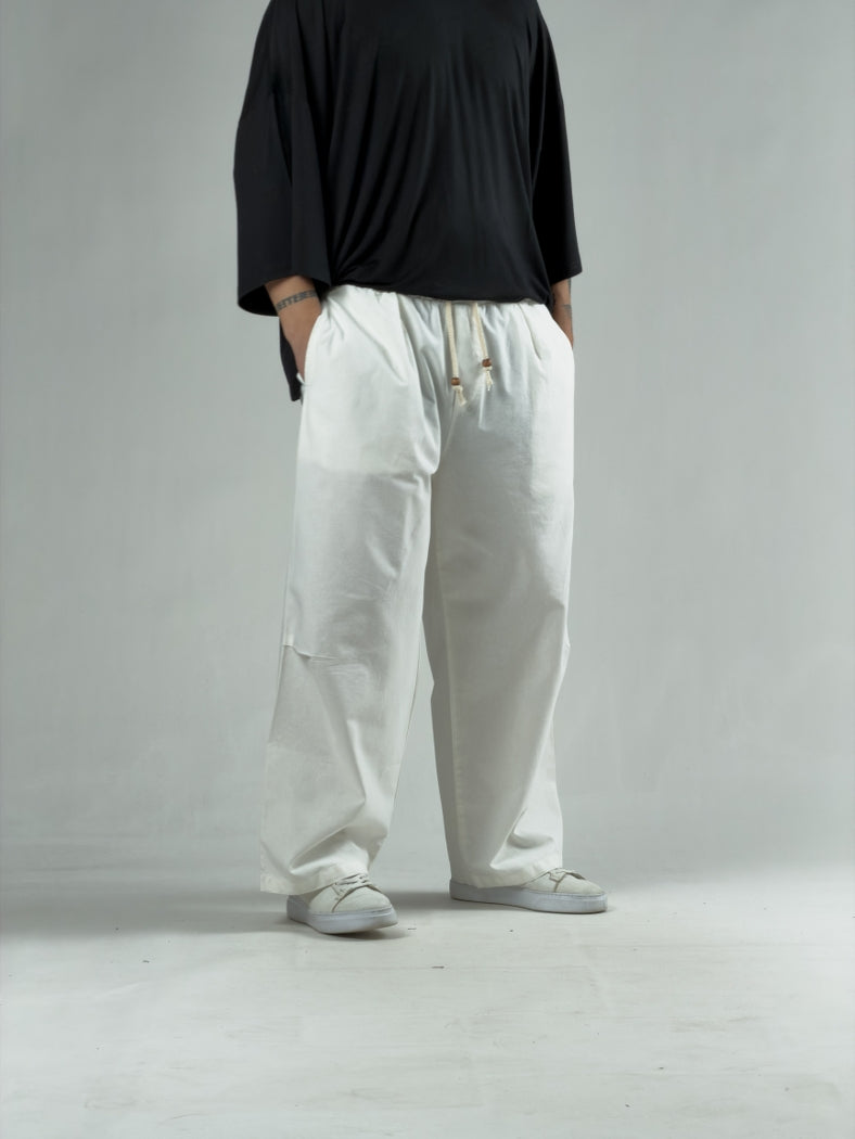 Diz Detaylı Beyaz Erkek Baggy Pantolon COC3131