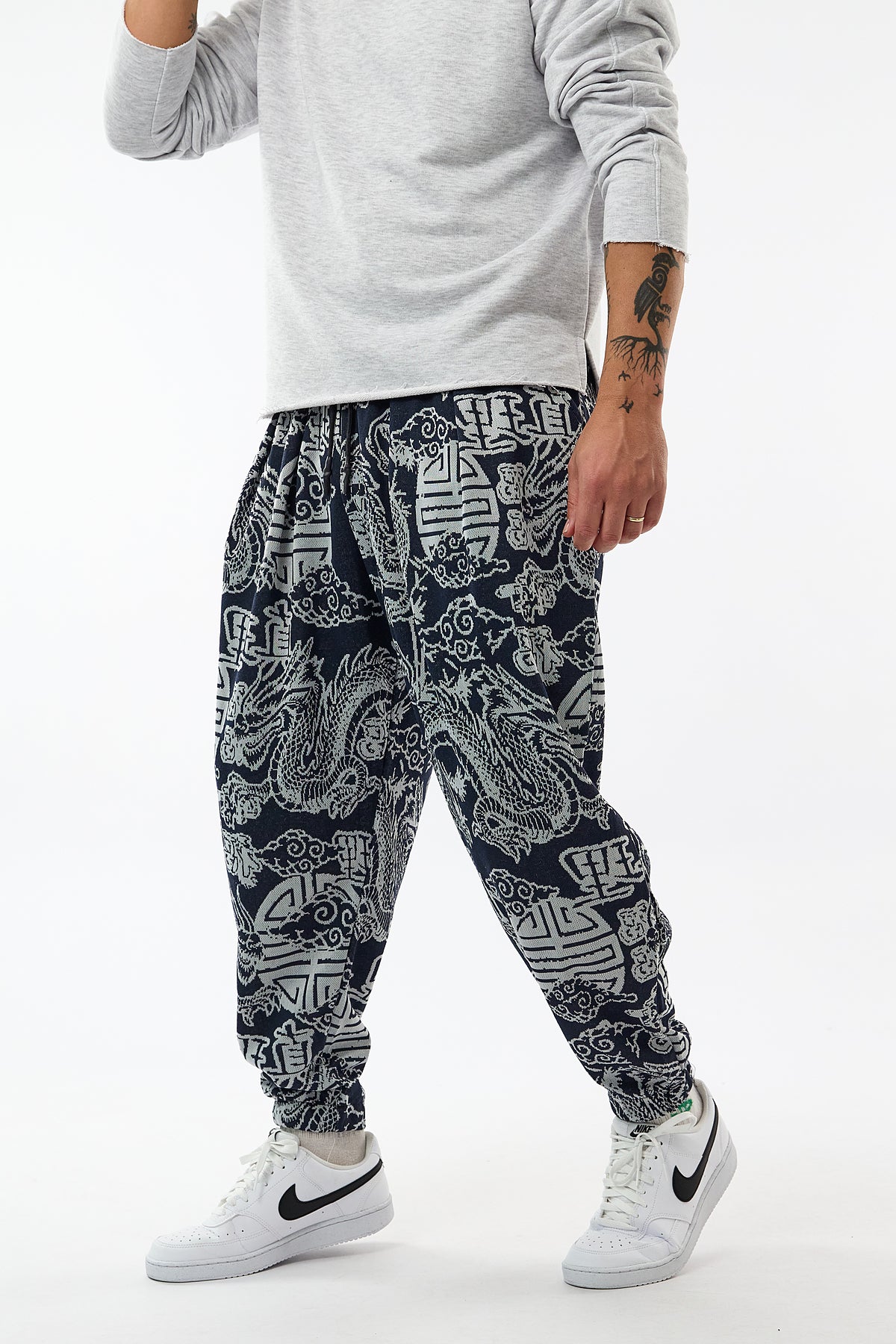 Dragon Baskılı Esnek Bel Rahat Kesim Jogger Erkek Pantolon COC3646
