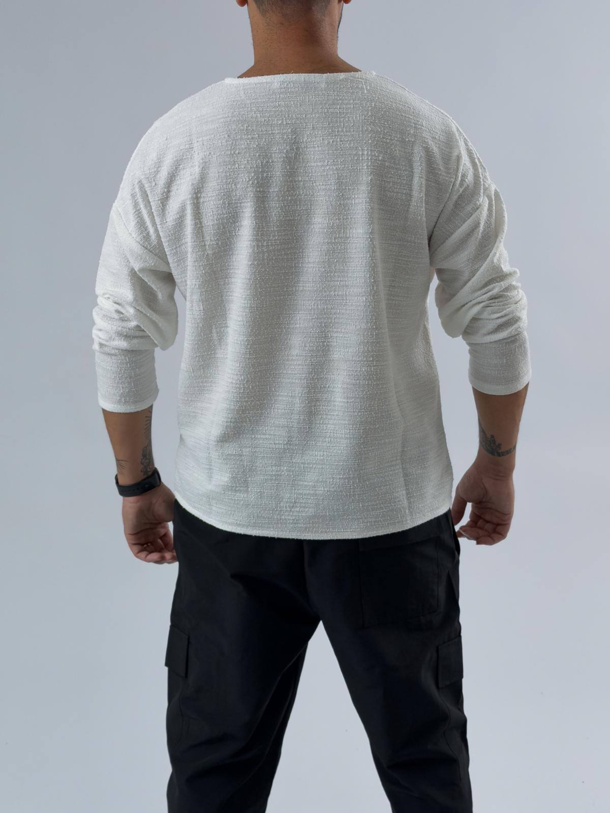 Düğmeli Asimetrik Beyaz Erkek Sweatshirt COC3525