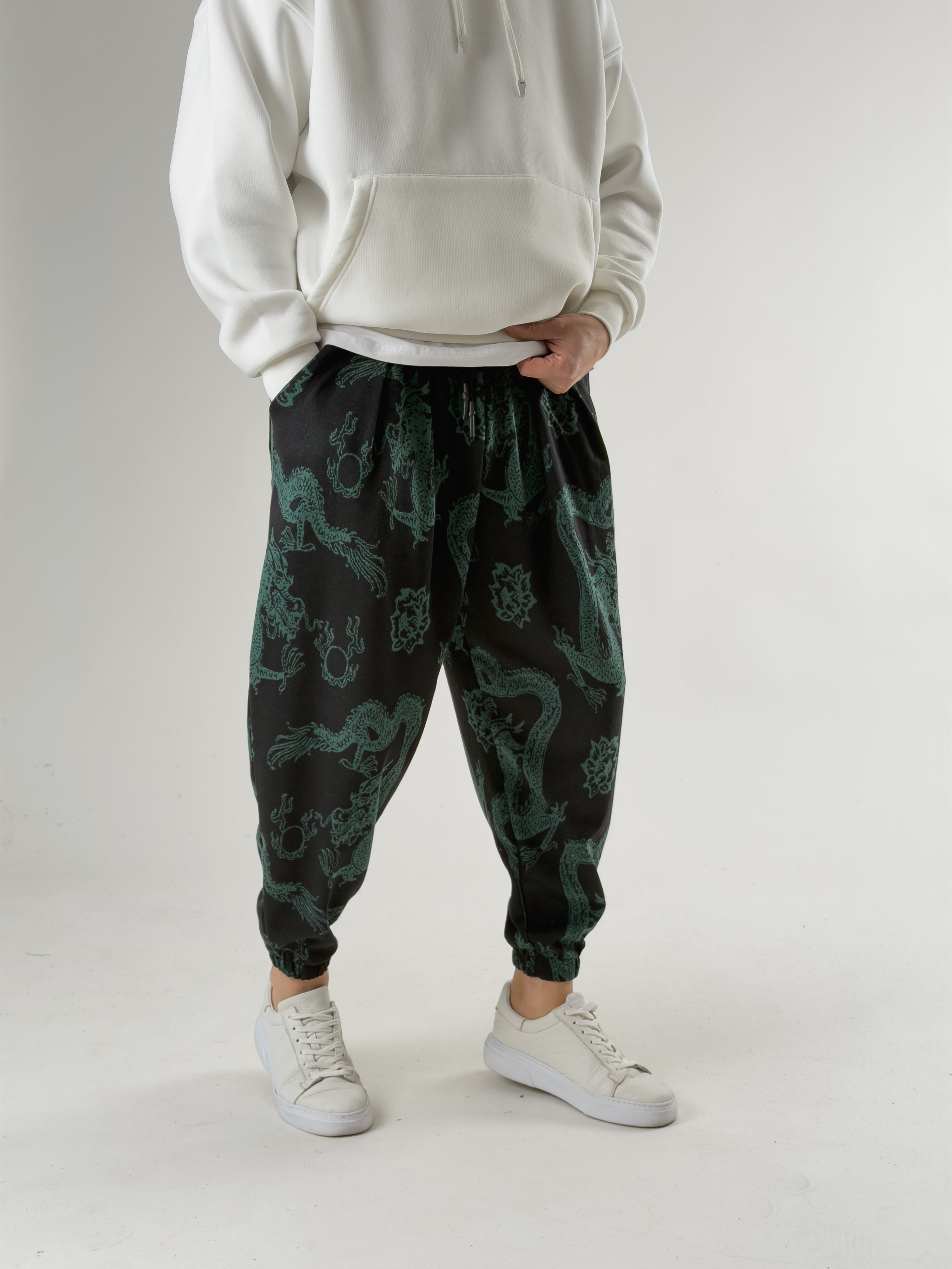 Ejder Desenli Pileli Erkek Jogger Pantolon COC2665
