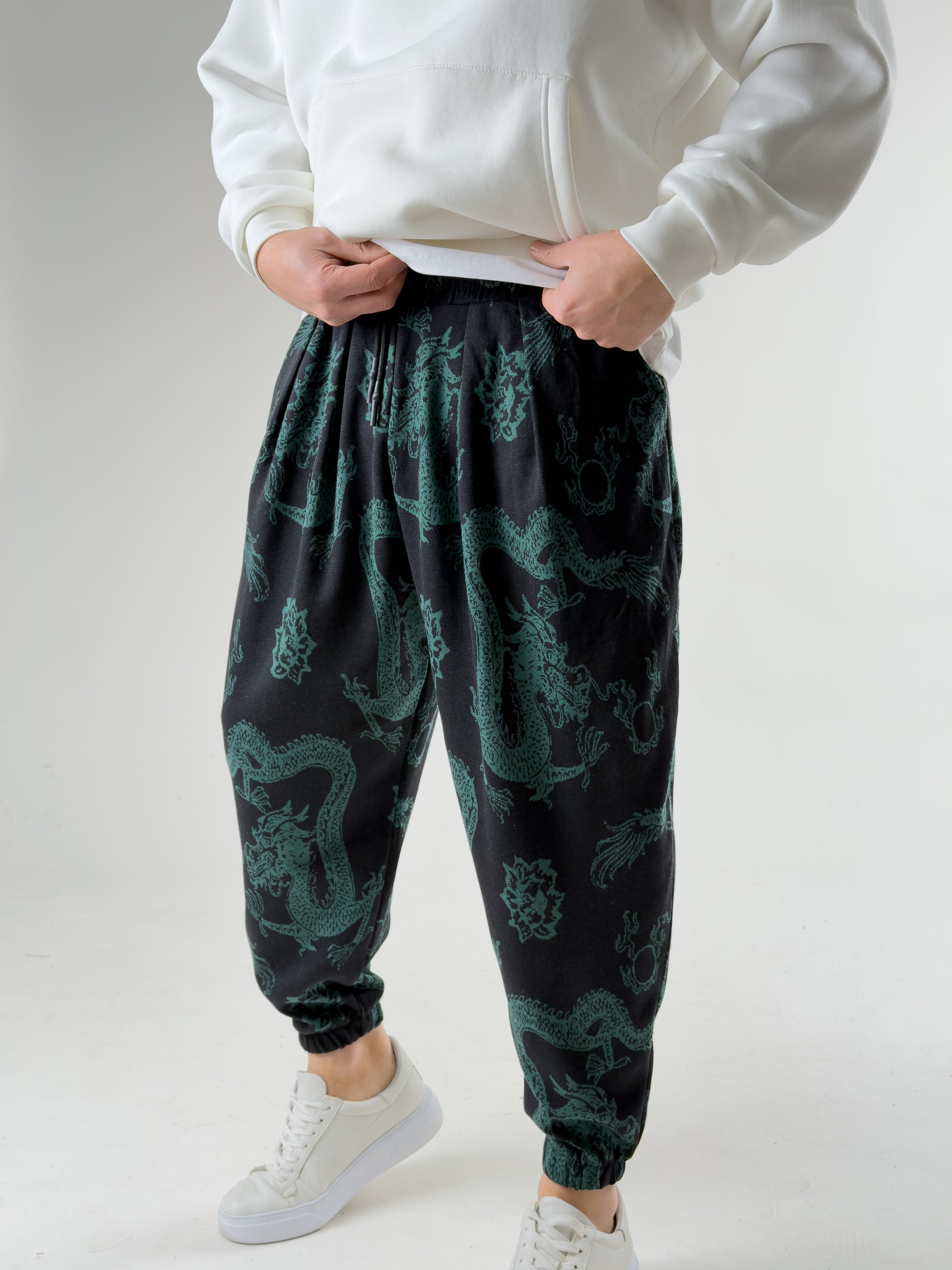 Ejder Desenli Pileli Erkek Jogger Pantolon COC2665