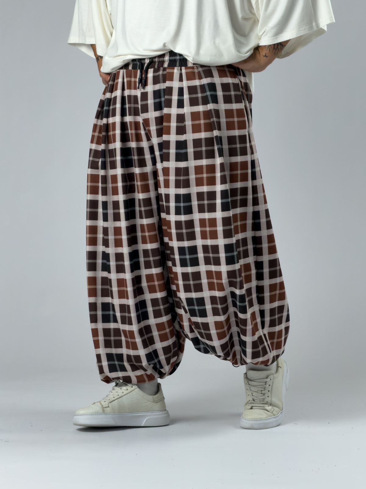 Ekose Paça Ayarlamalı Süper Oversize Erkek Pantolon COC3378