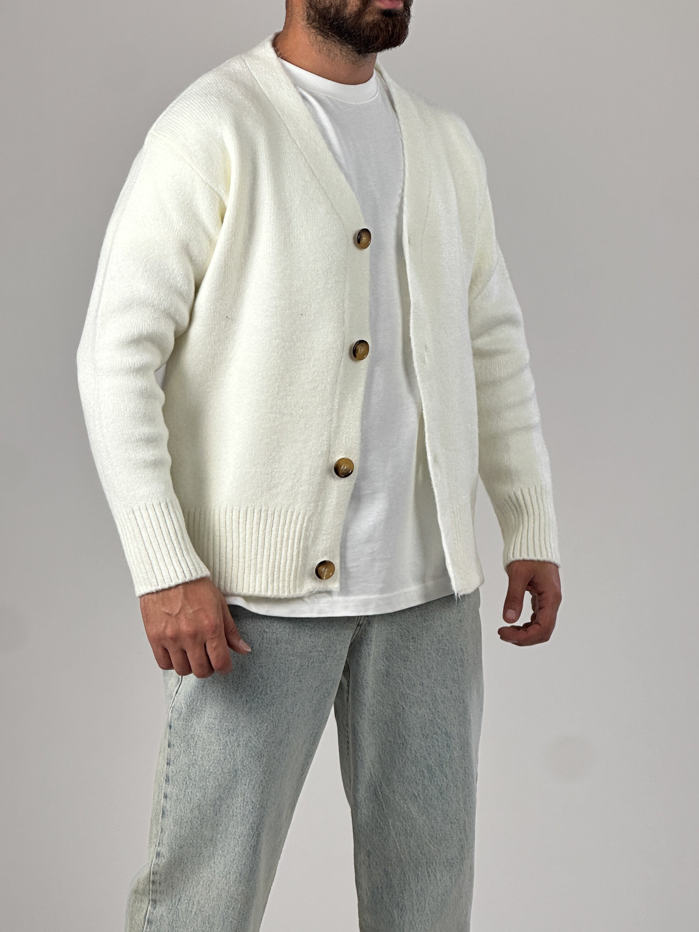 Ekru Erkek Triko Hırka COC1028