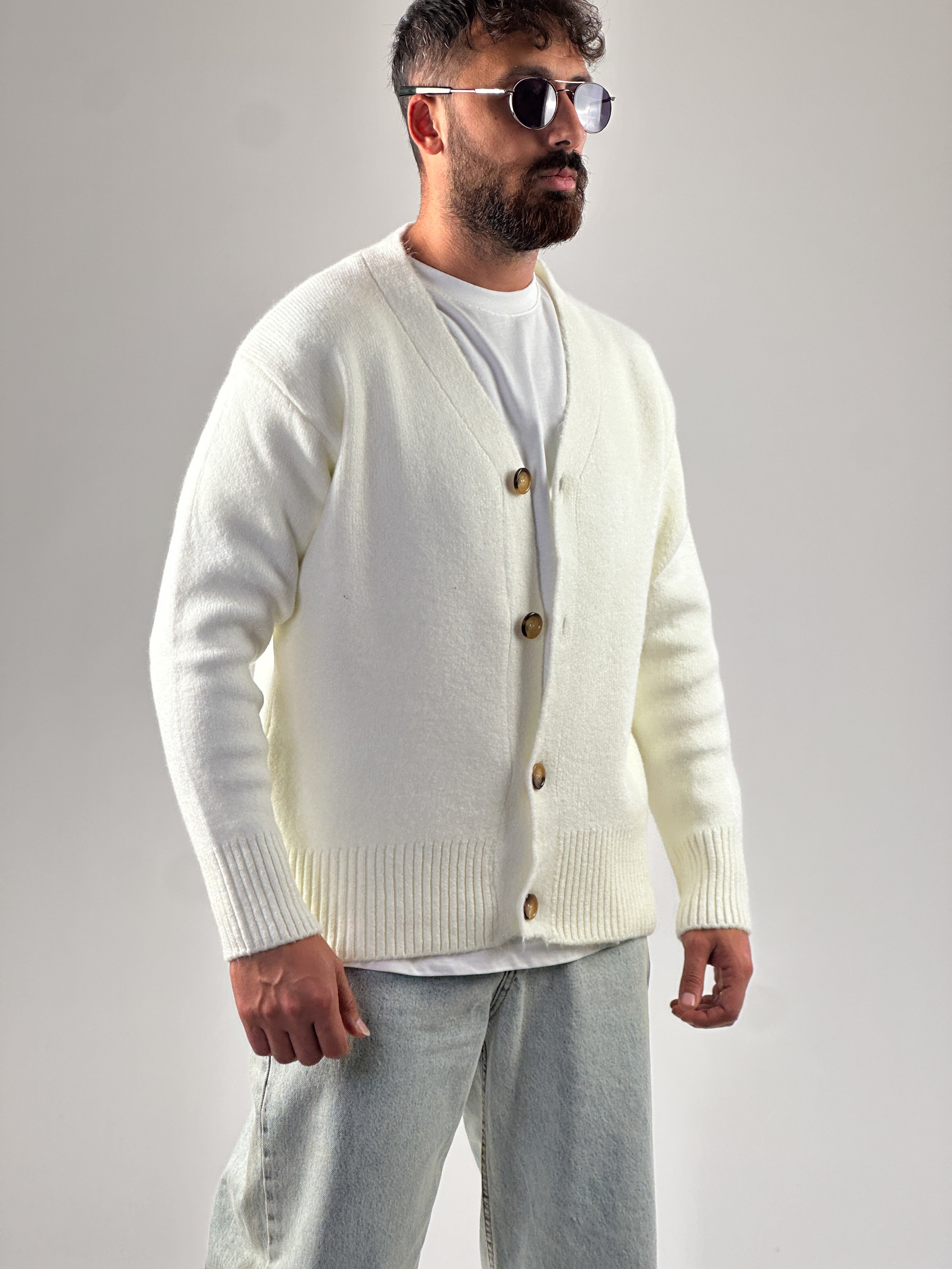 Ekru Erkek Triko Hırka COC1028