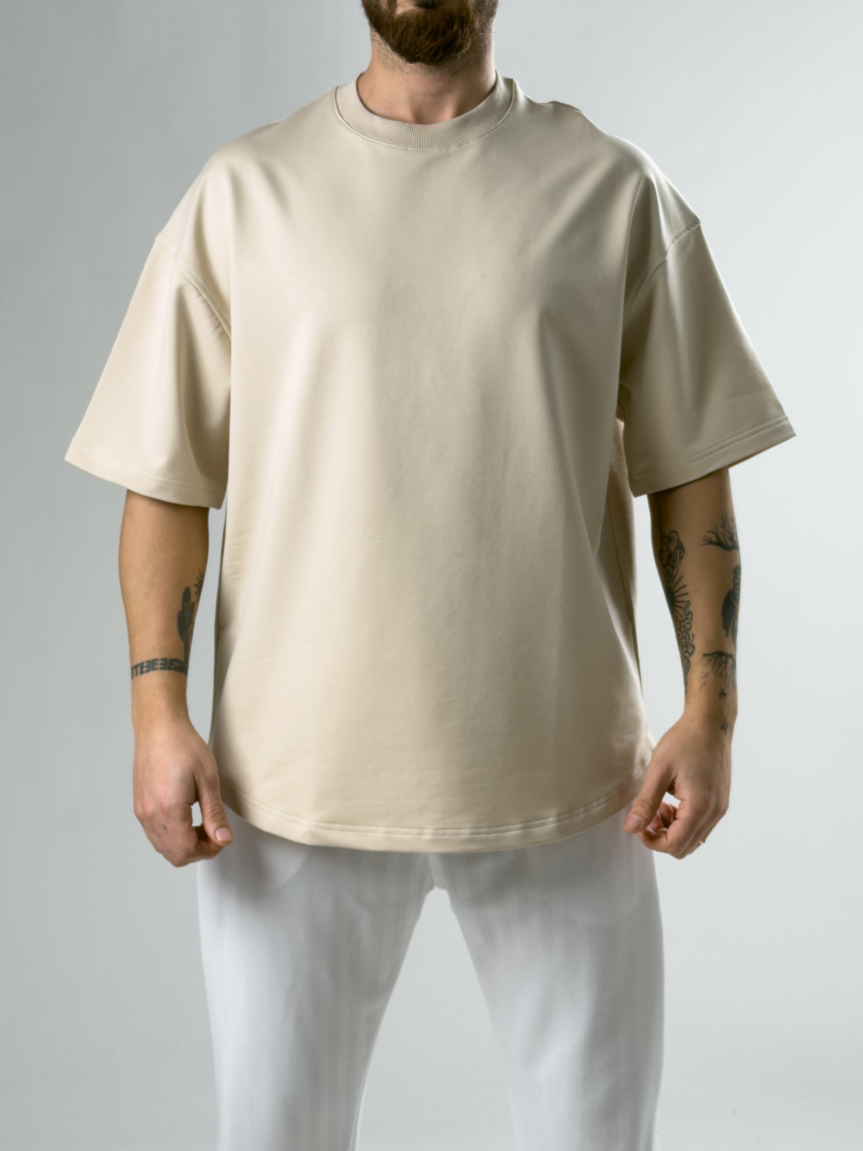 Erkek Bej Basic Oversize T-shirt COC2913