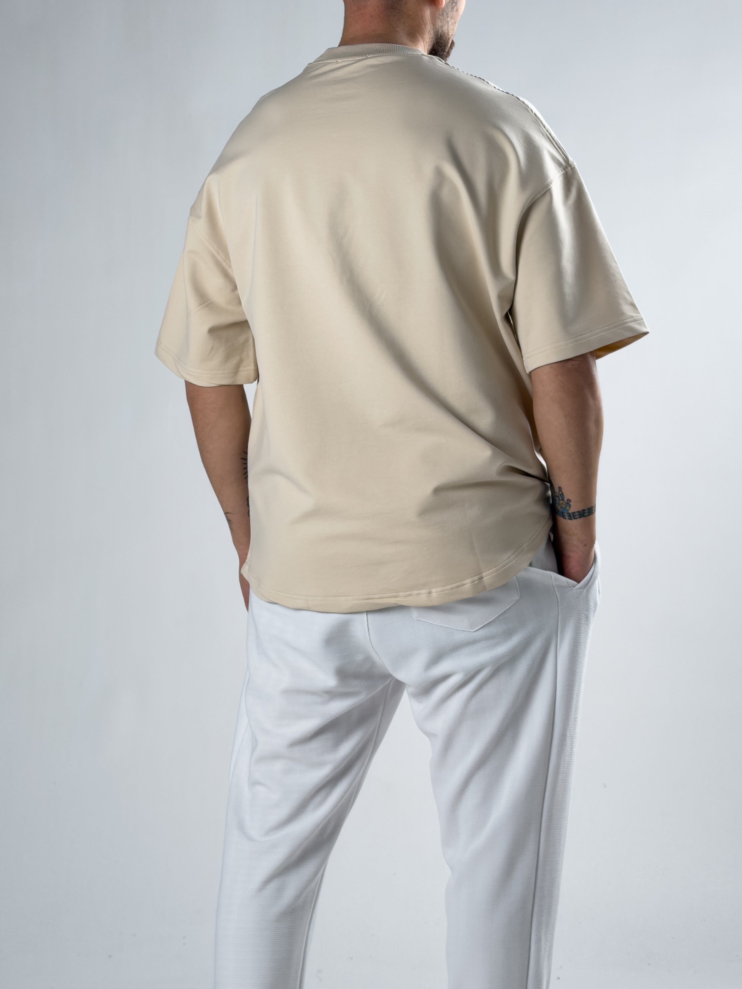 Erkek Bej Basic Oversize T-shirt COC2913