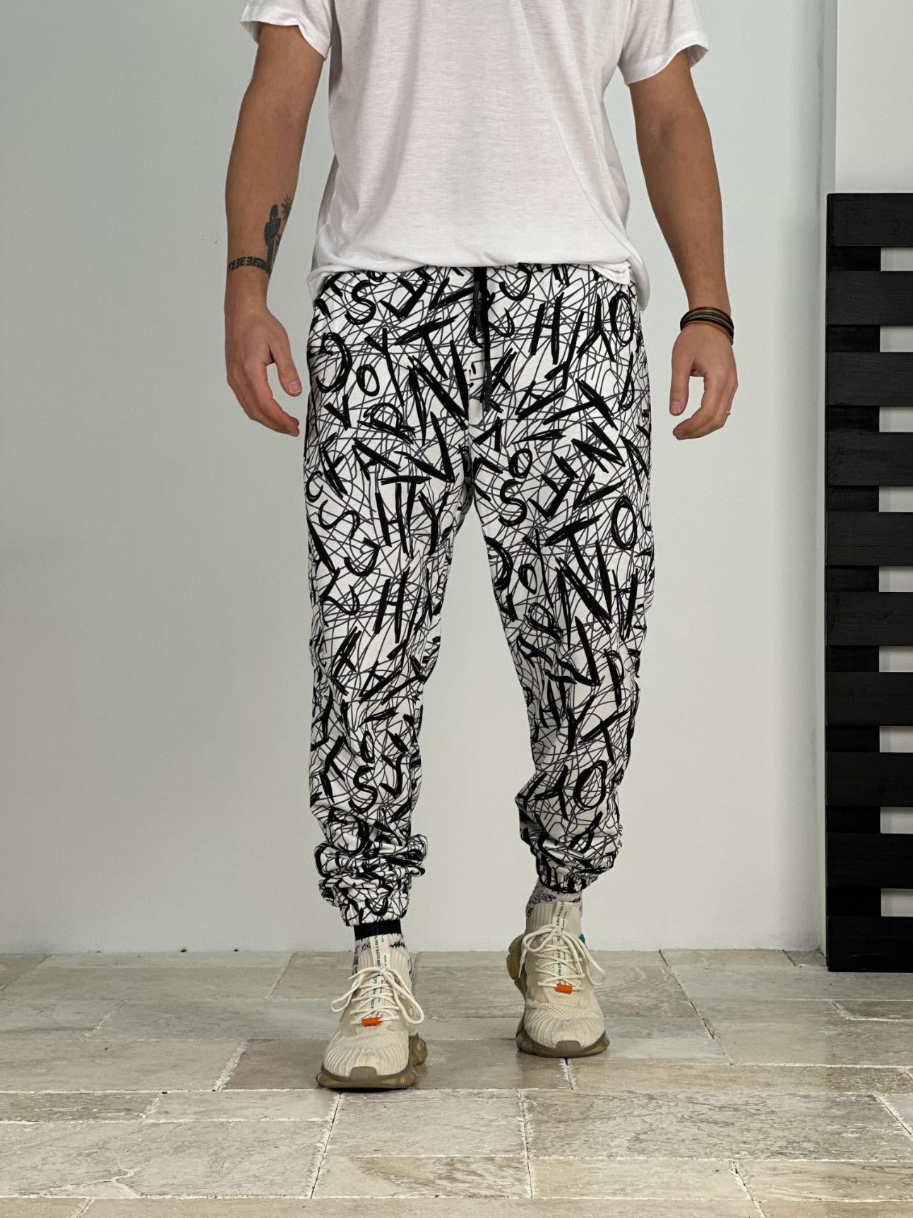 Erkek Beyaz-Siyah Renkli Grafiti Jogger COC2383