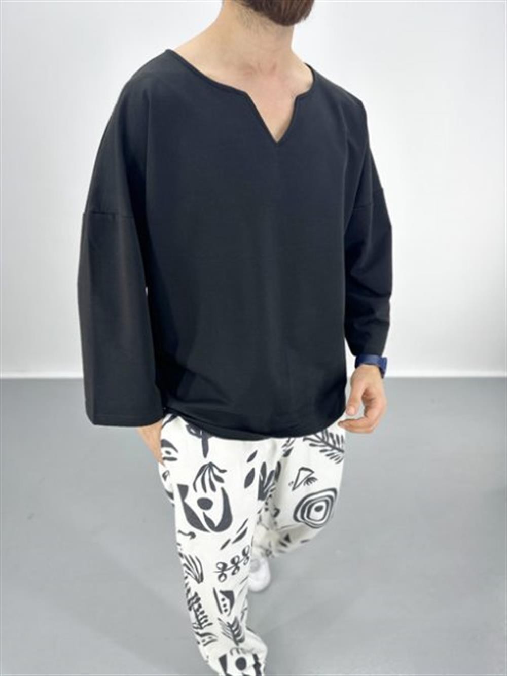 Erkek Fakir Kol Siyah T-Shirt COC1790