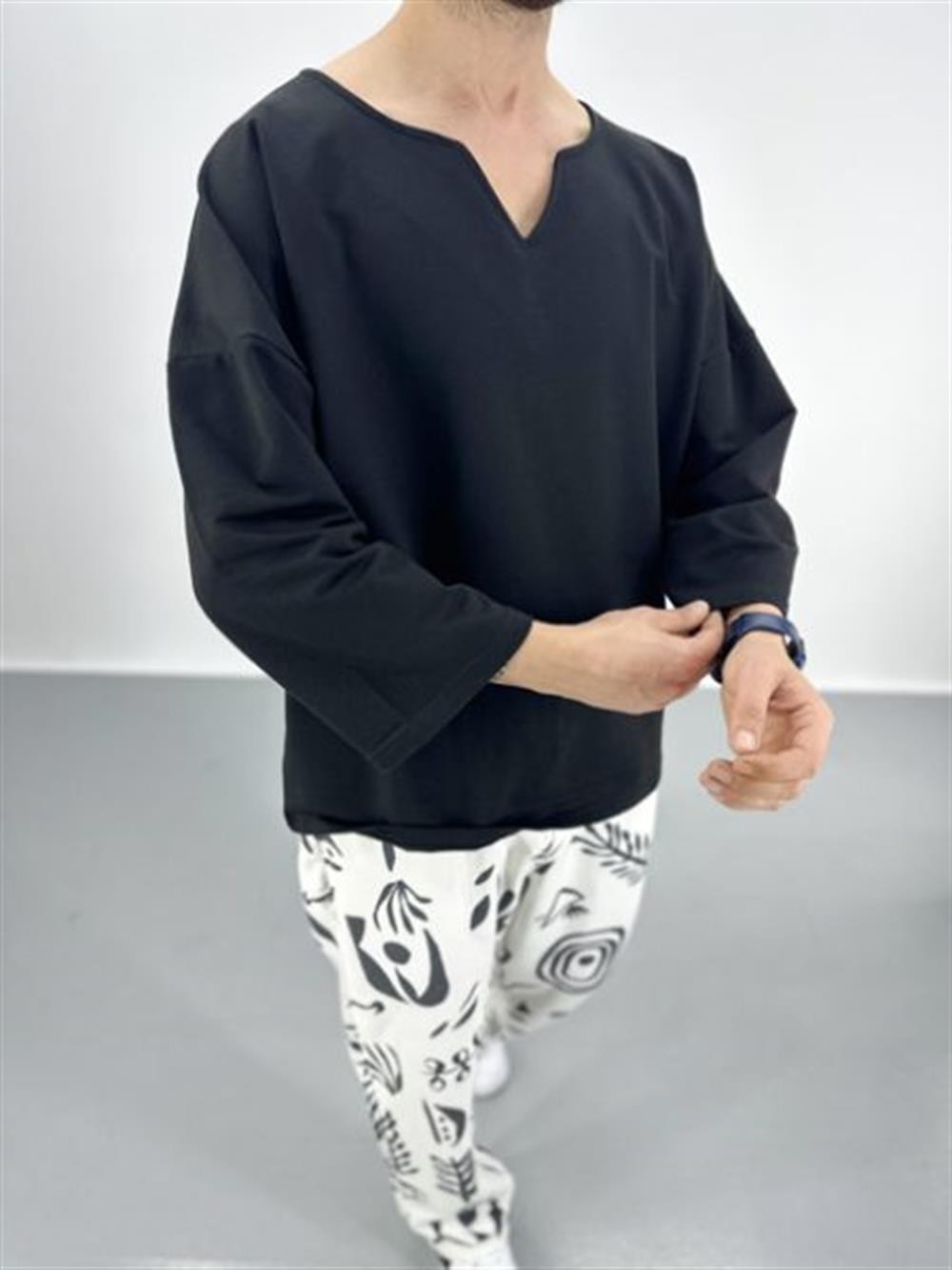 Erkek Fakir Kol Siyah T-Shirt COC1790