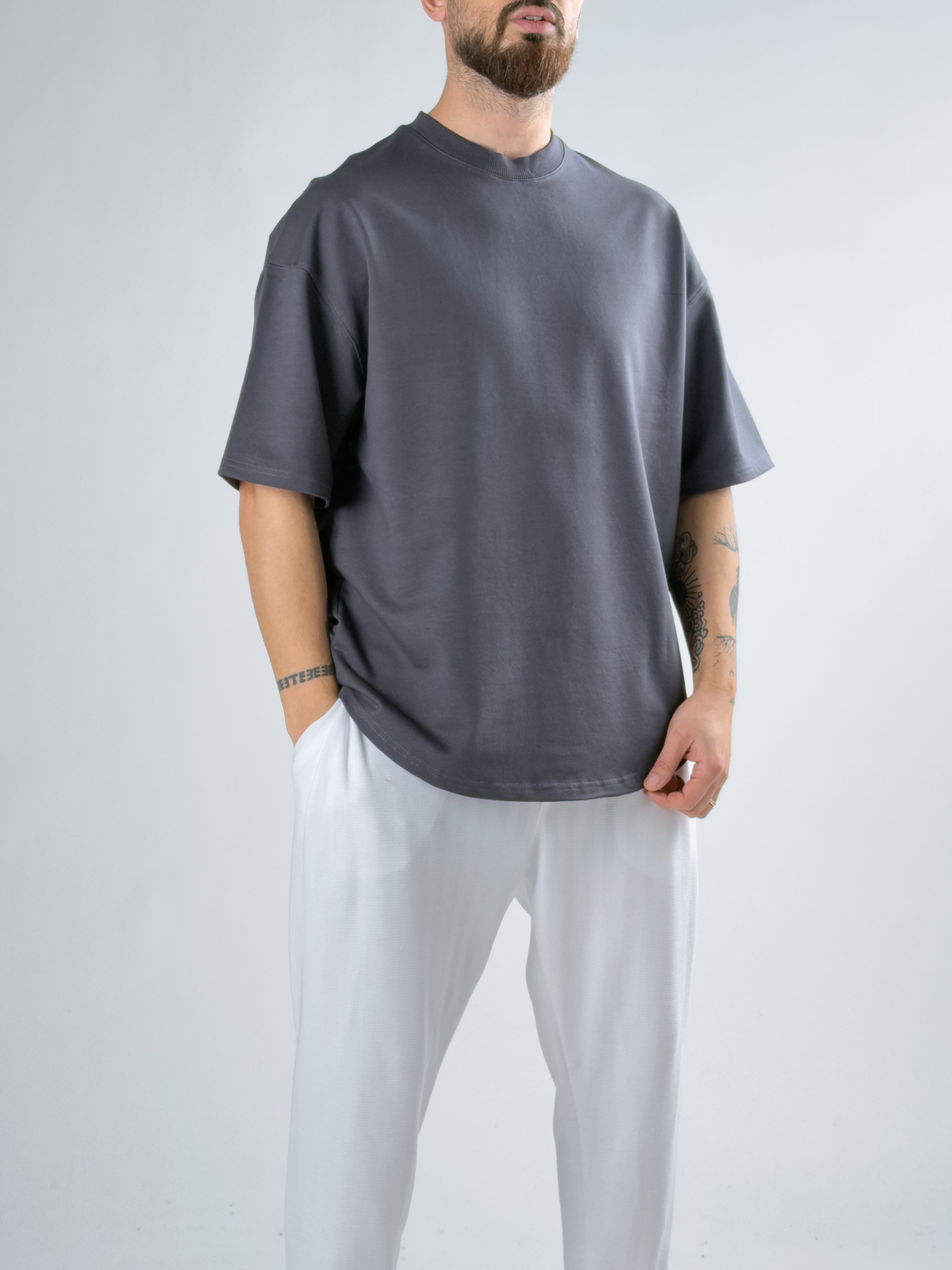 Erkek Füme Basic Oversize T-shirt COC2916