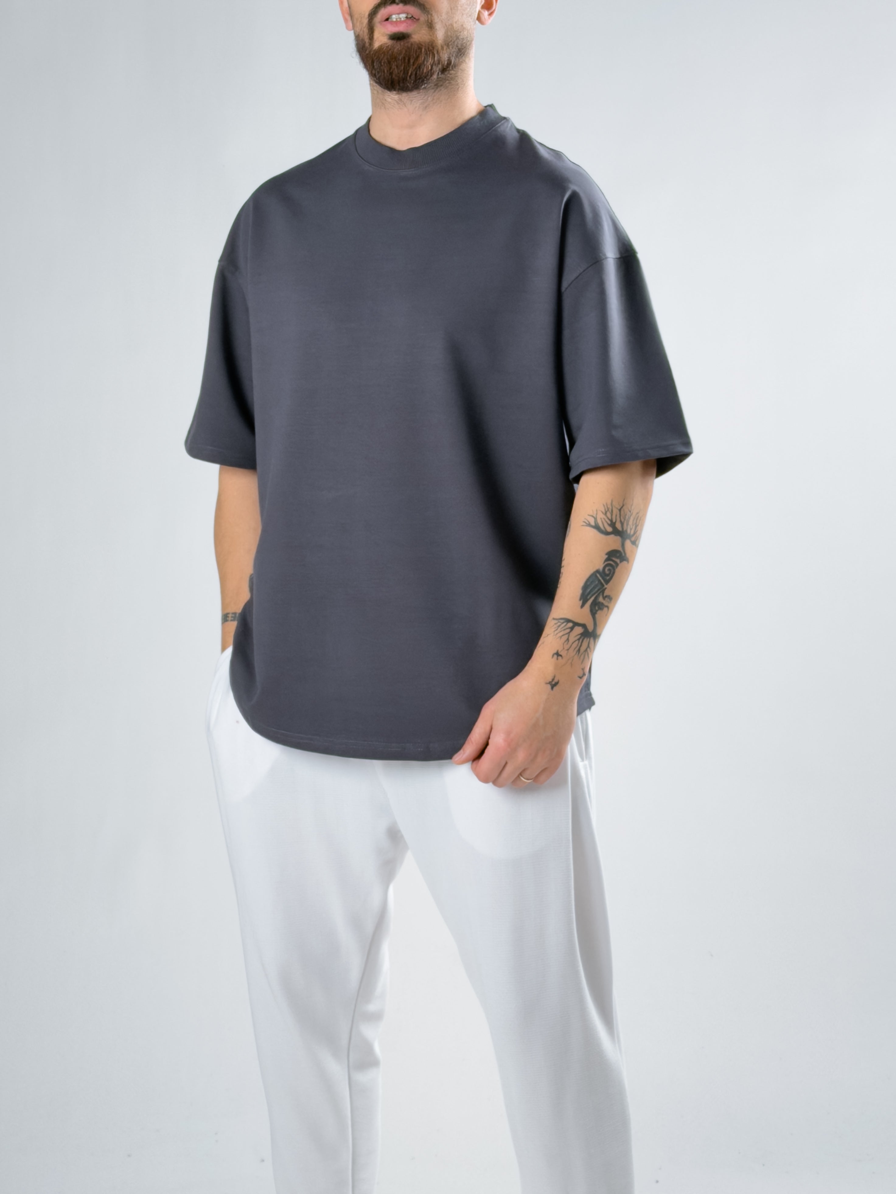 Erkek Füme Basic Oversize T-shirt COC2916