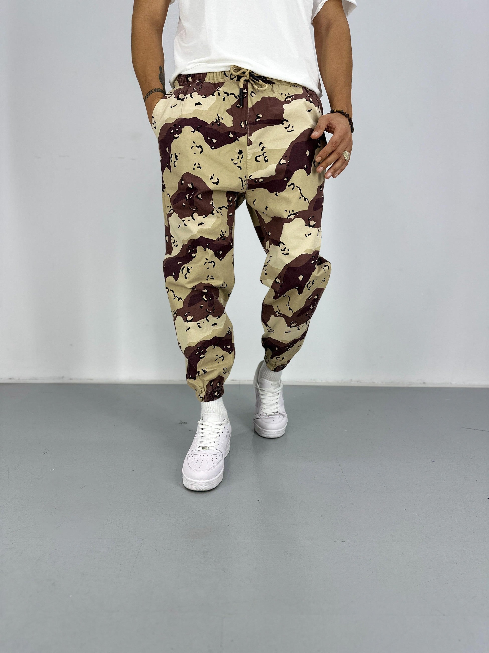 Erkek Gabardin Kahverengi Kamuflaj Jogger COC2387