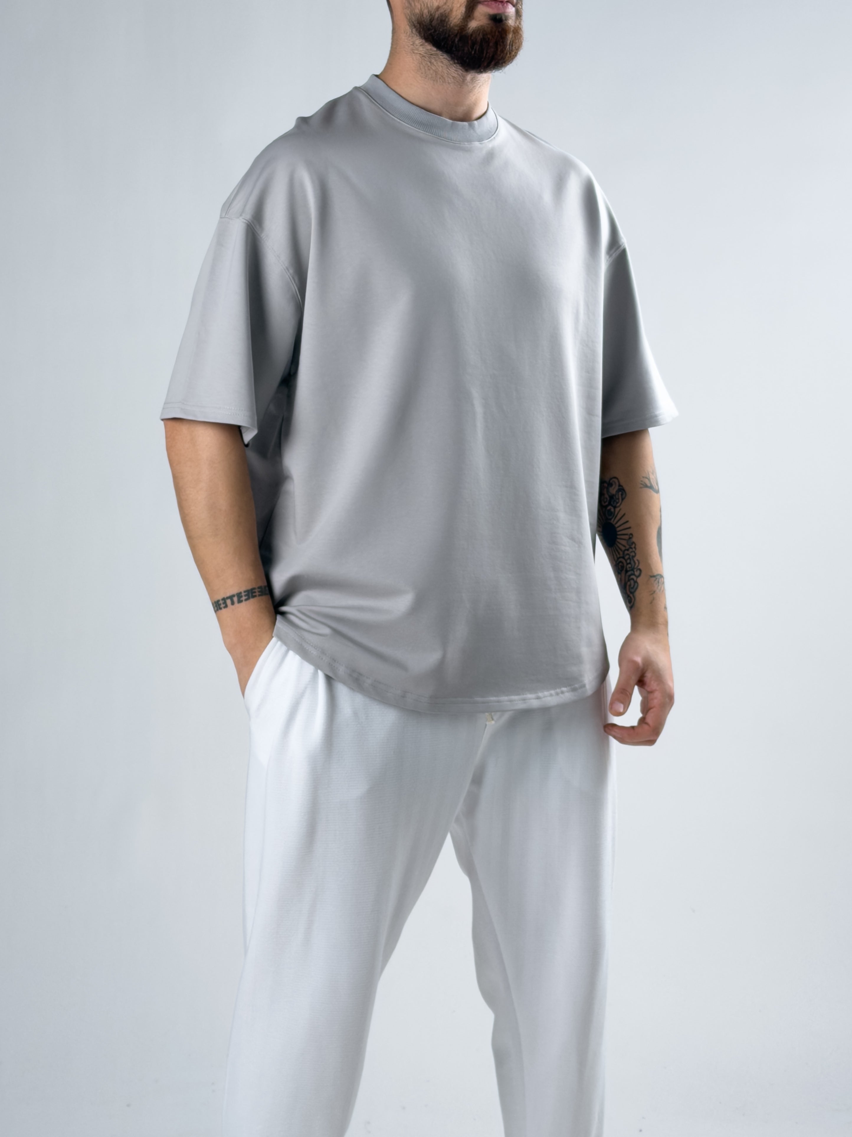 Erkek Gri Basic Oversize T-shirt COC2912