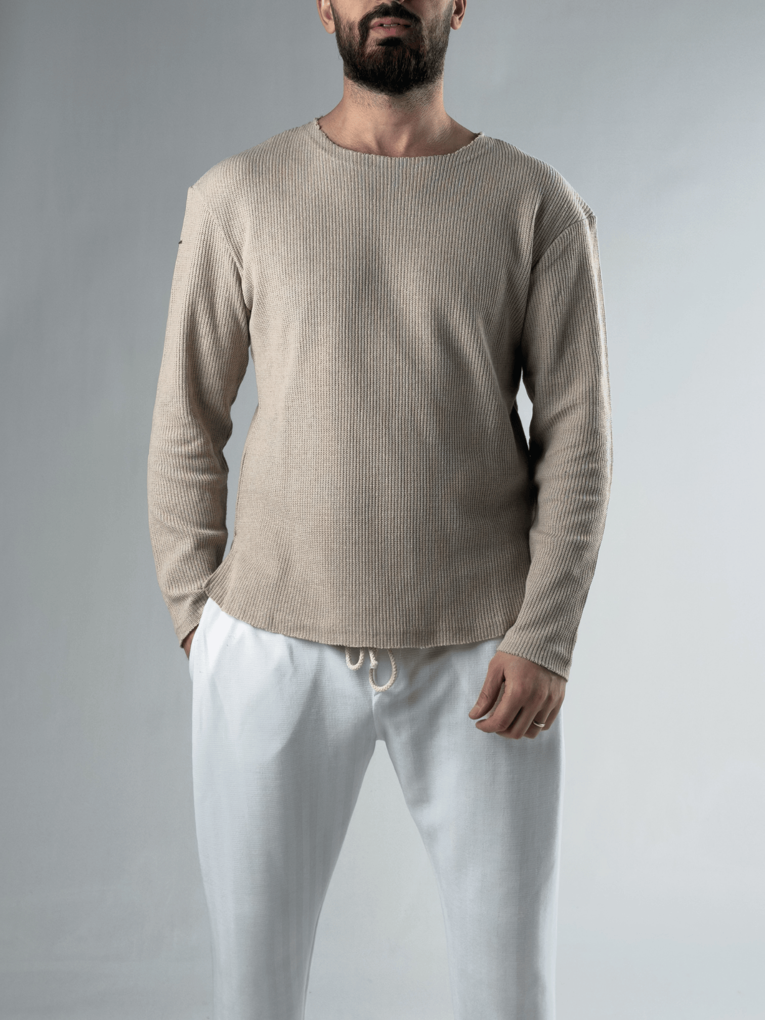Erkek Kahve Pis Yaka Triko Sweat COCK0087