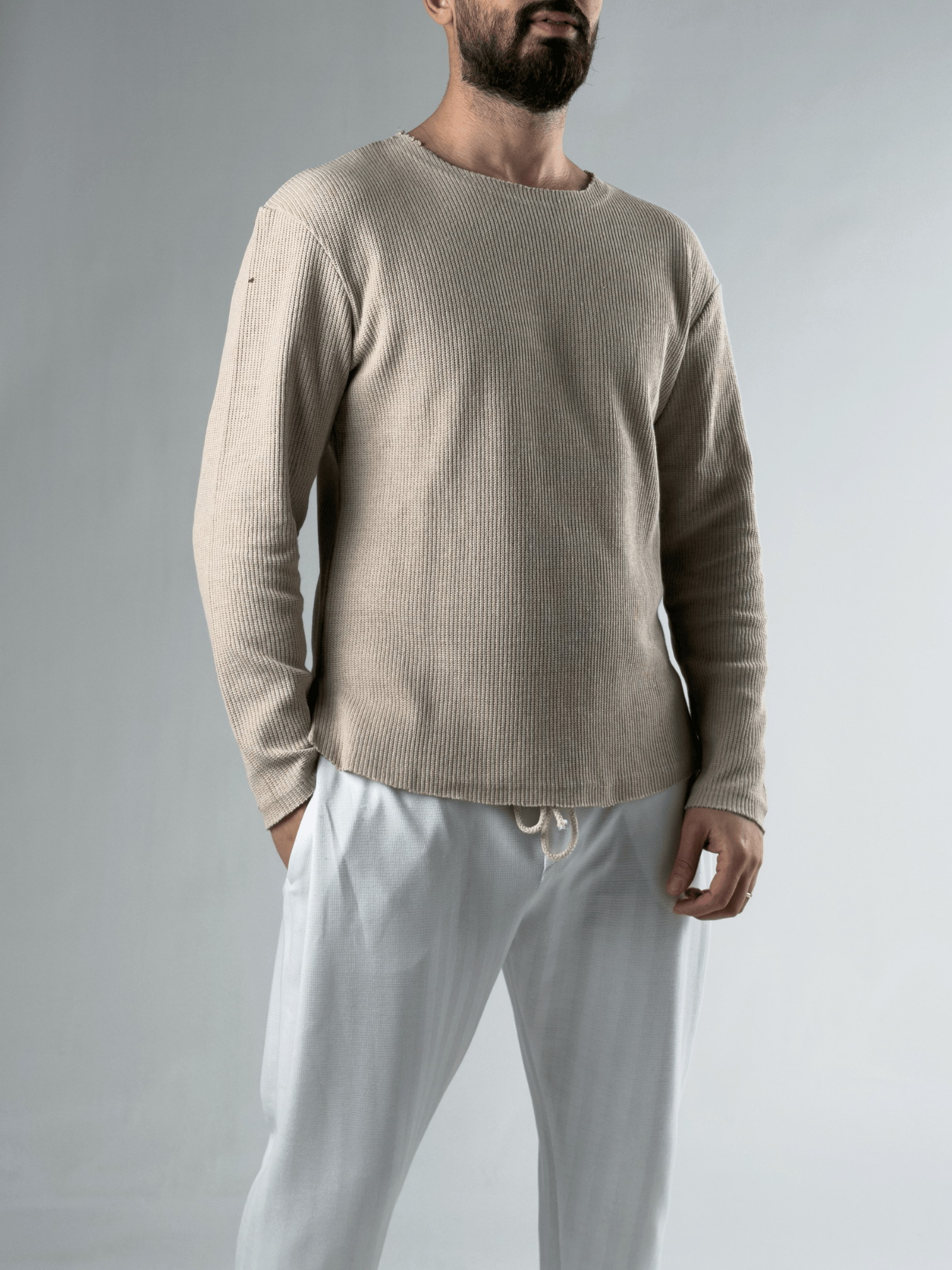 Erkek Kahve Pis Yaka Triko Sweat COCK0087