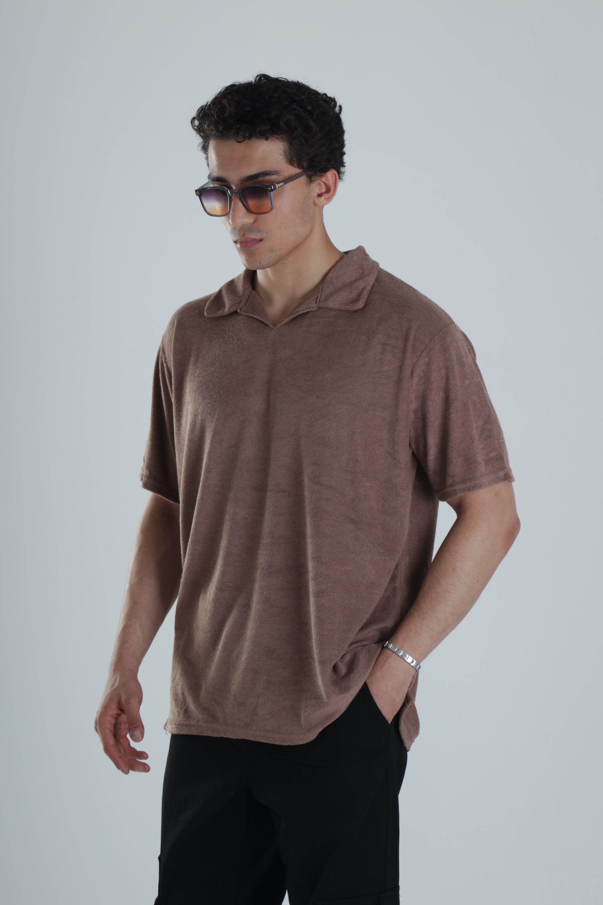 Erkek Kahve T-Shirt Dokuma Kumaş COC1157