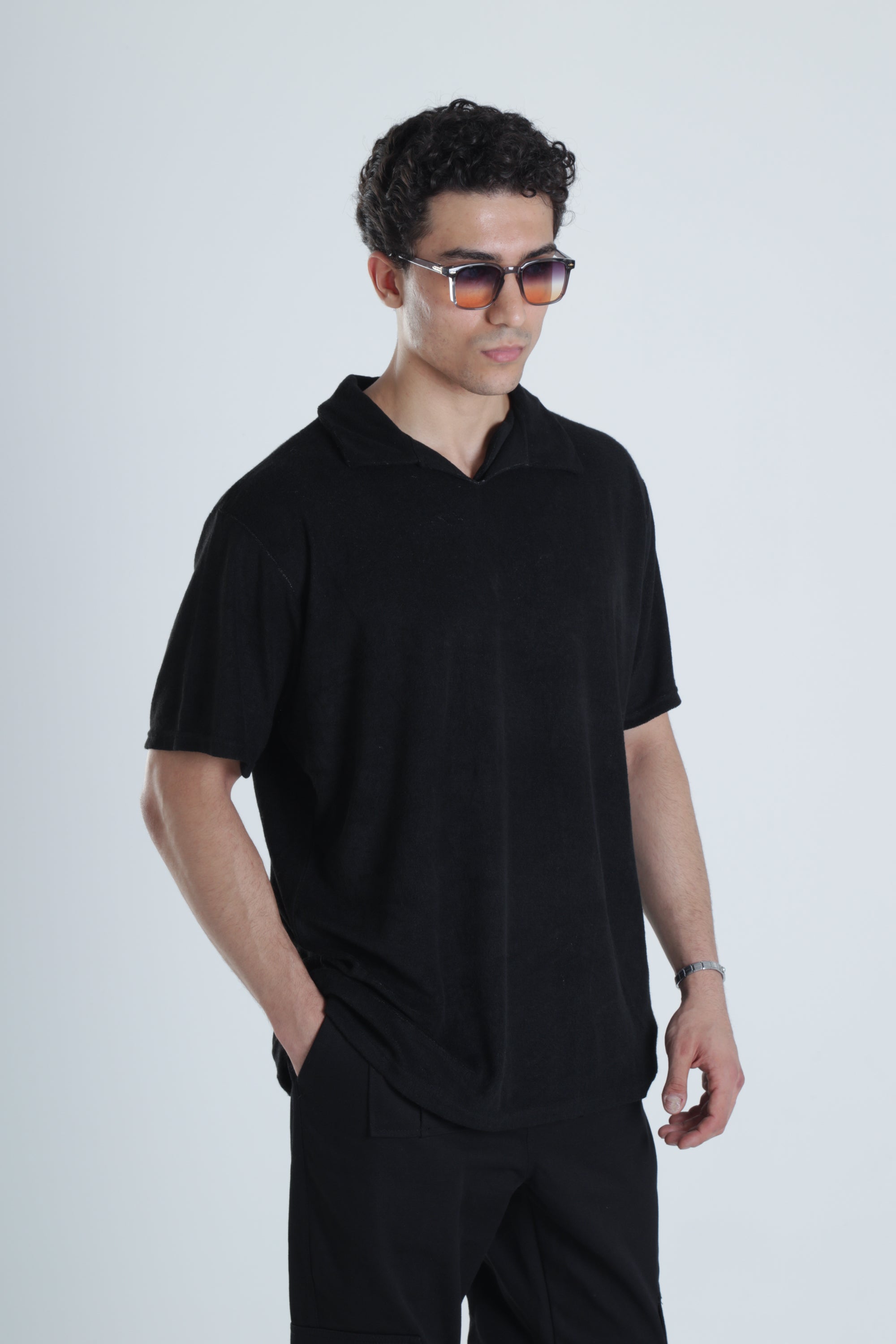 Erkek Siyah T-Shirt Dokuma Kumaş COC1158