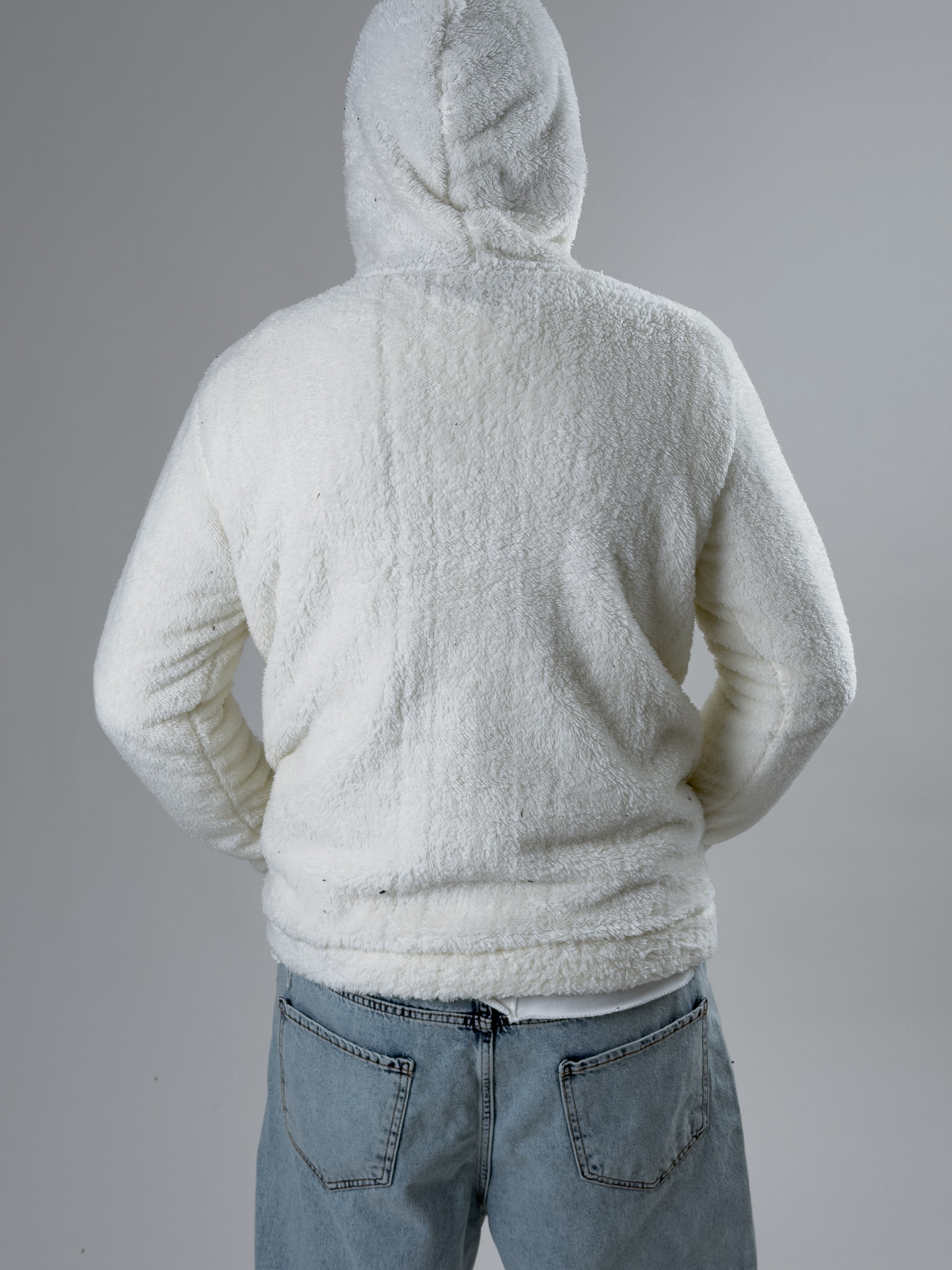 Erkek Kapüşonlu Ekru Peluş Sweat COC2591