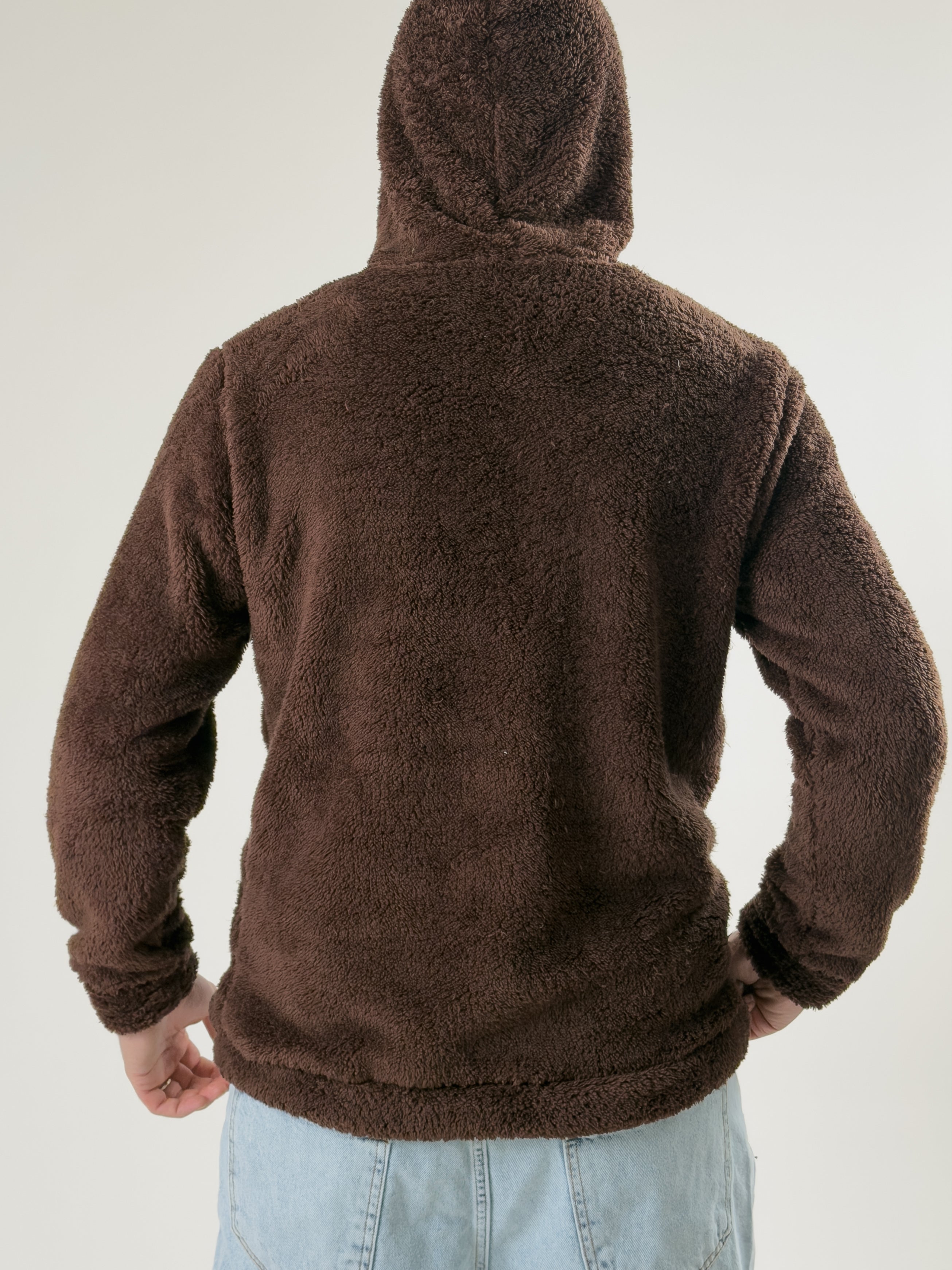 Erkek Kapüşonlu Kahve Peluş Sweat COC2592