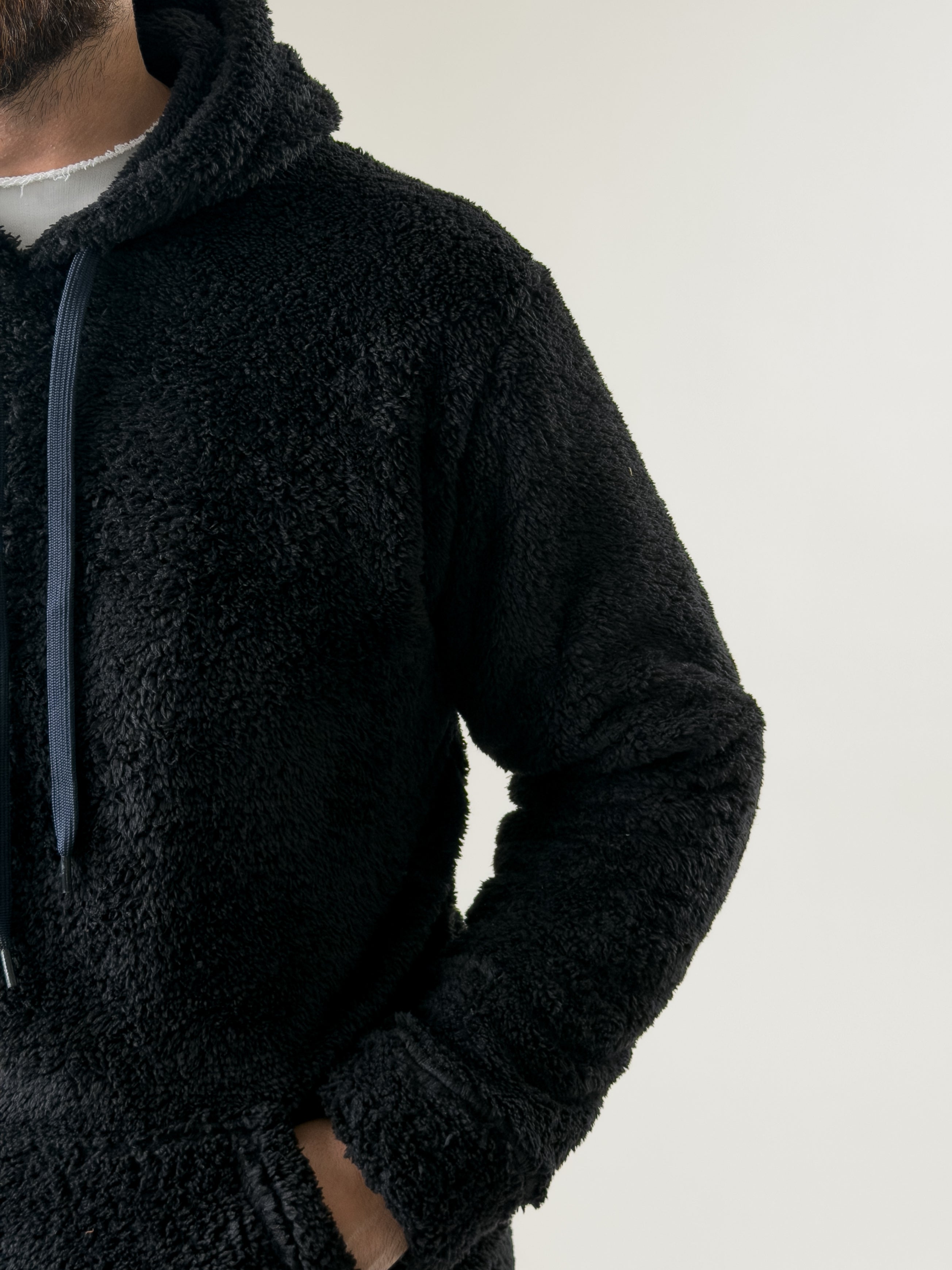 Erkek Kapüşonlu Siyah Peluş Sweat COC2593
