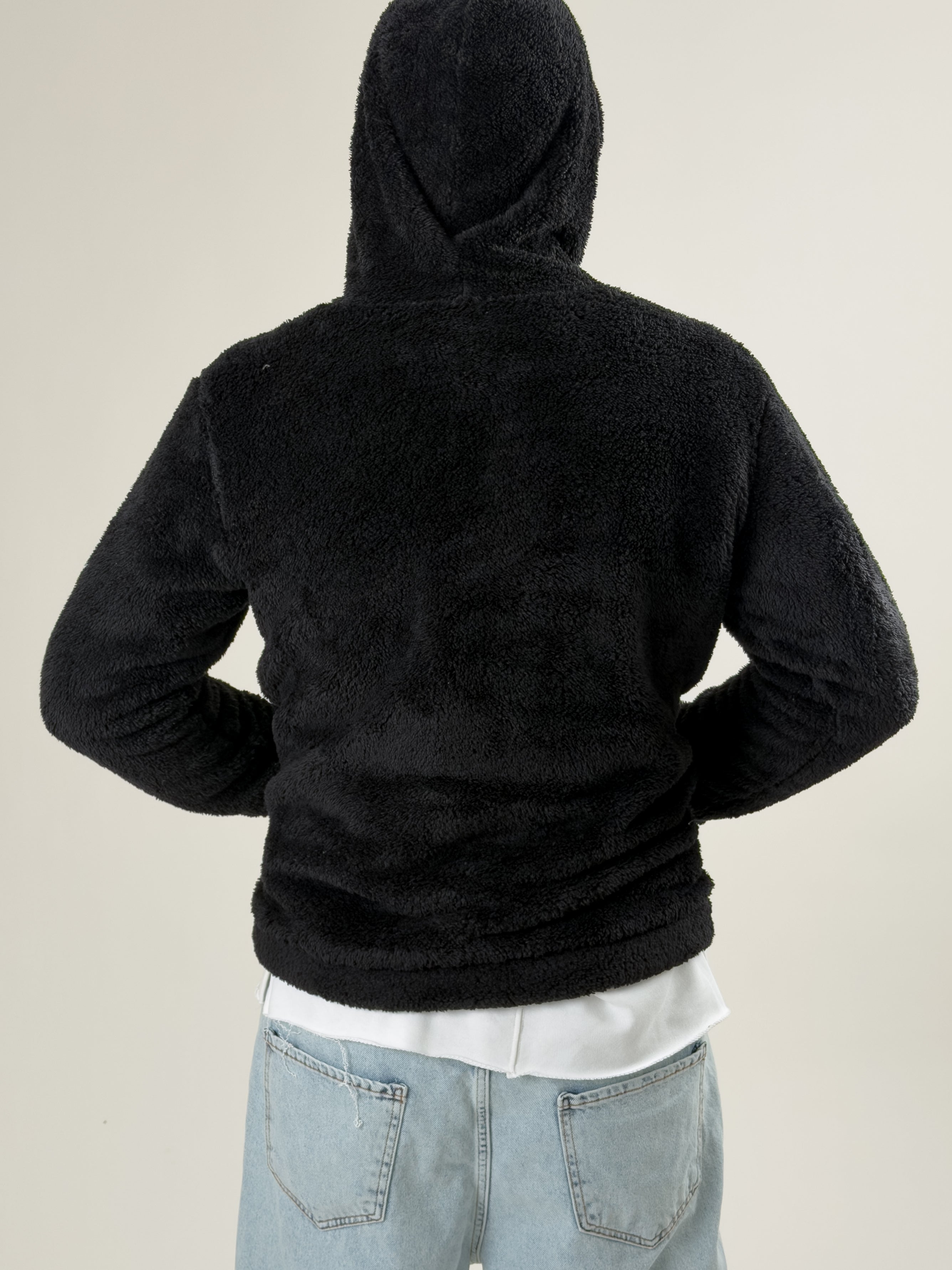 Erkek Kapüşonlu Siyah Peluş Sweat COC2593
