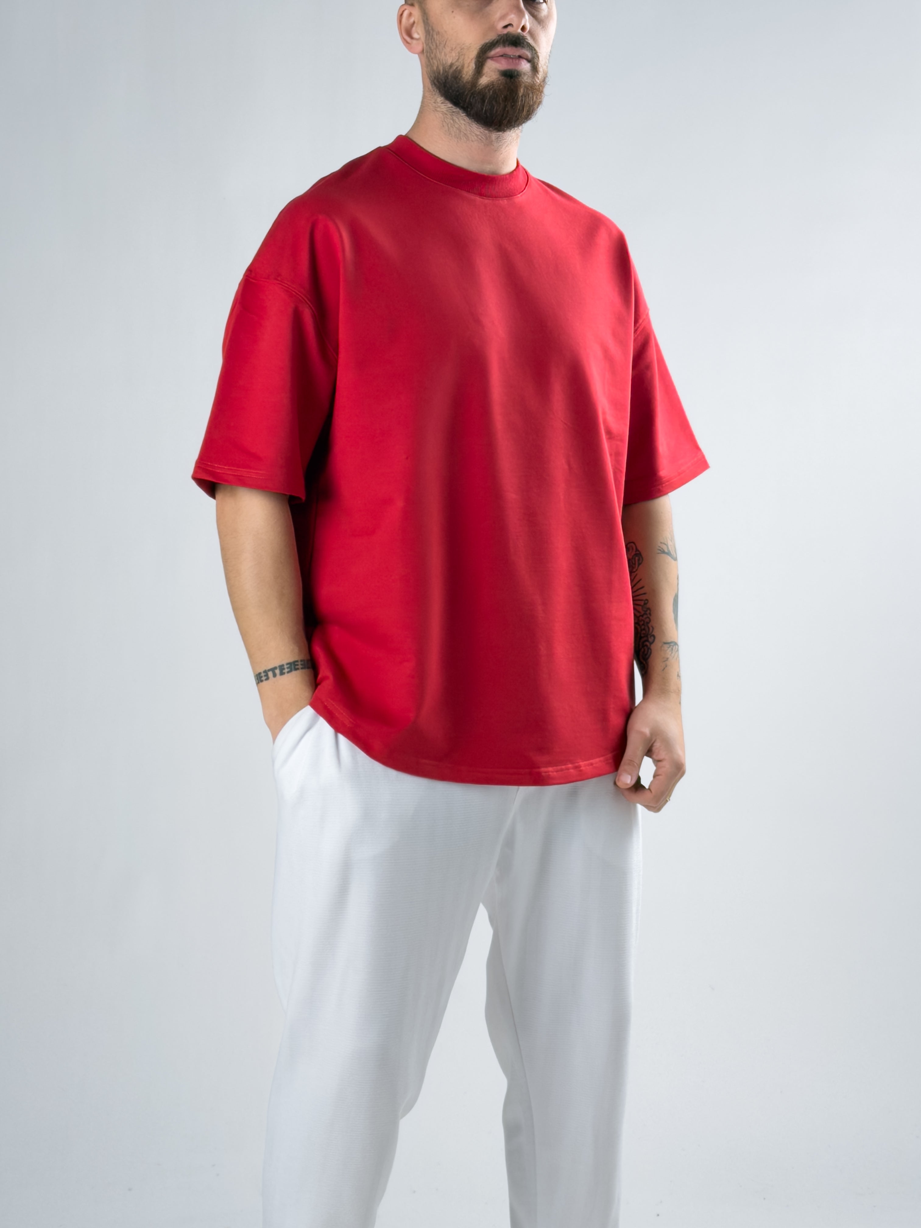 Erkek Kırmızı Basic Oversize T-shirt COC2911