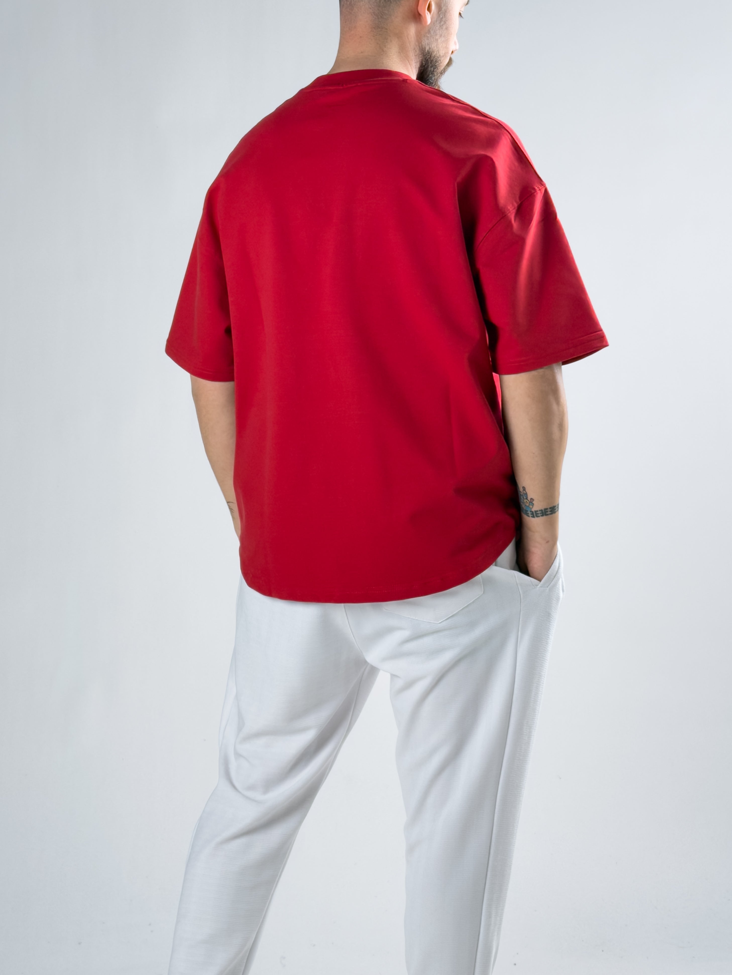 Erkek Kırmızı Basic Oversize T-shirt COC2911