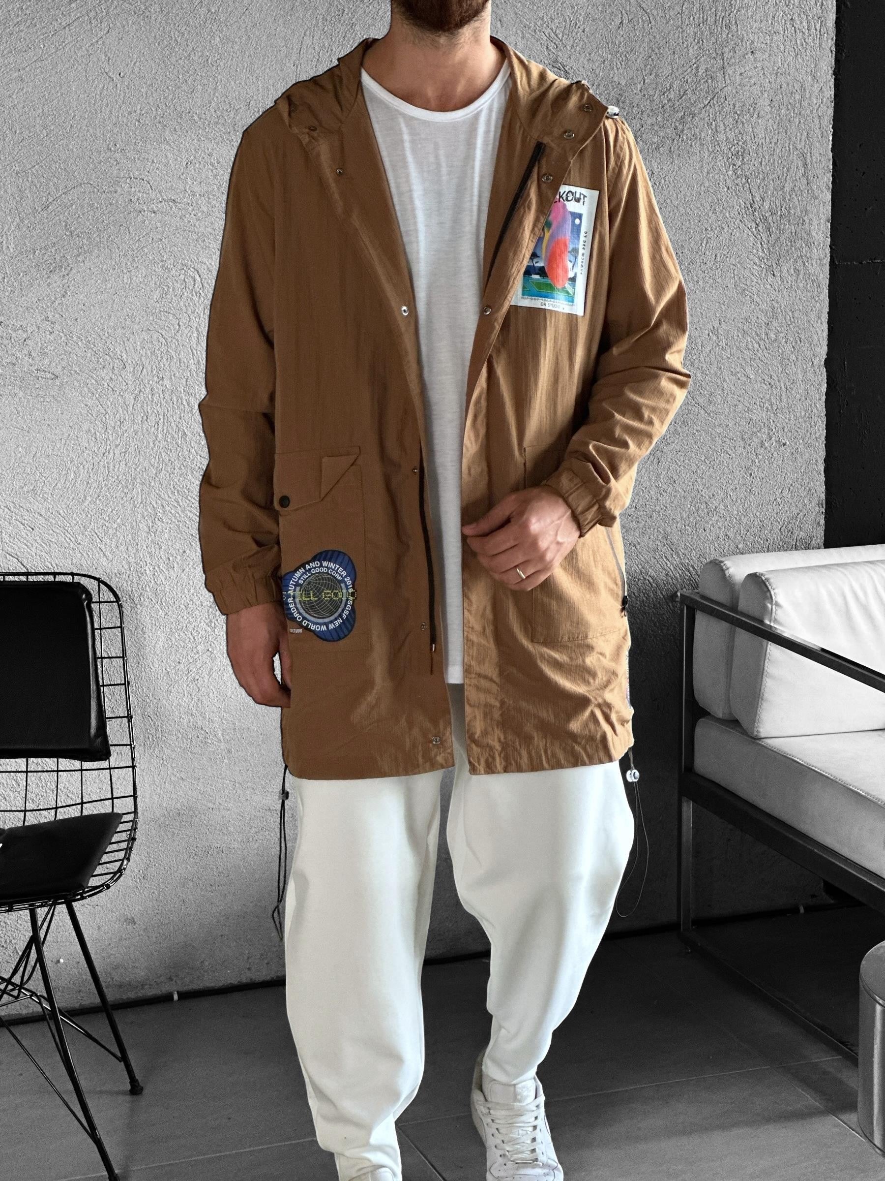 Erkek Premium Kalite Paraşüt Kumaş Taba Ceket COC2206