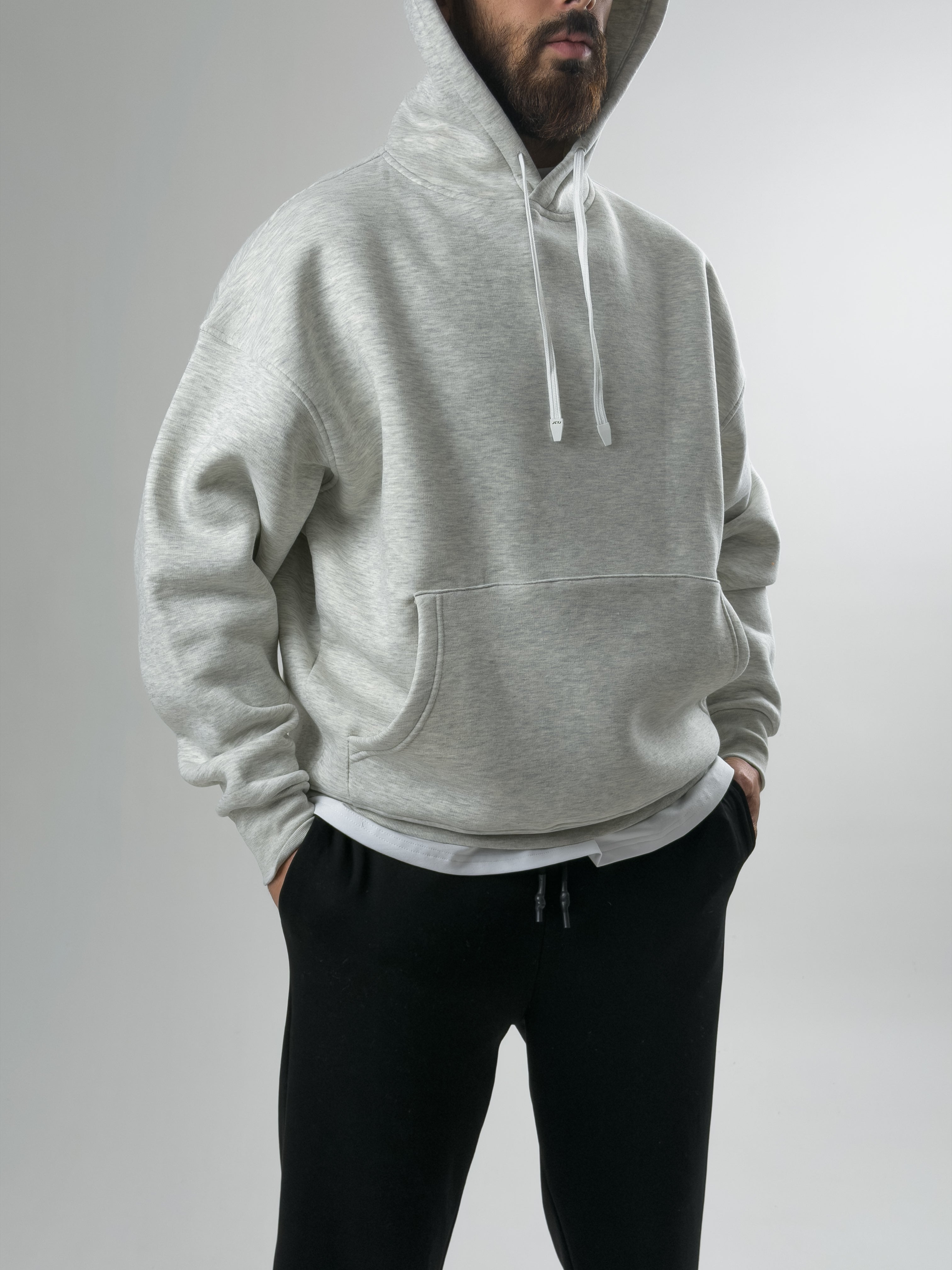 Erkek Şardonlu Gri Hoodie COC2604