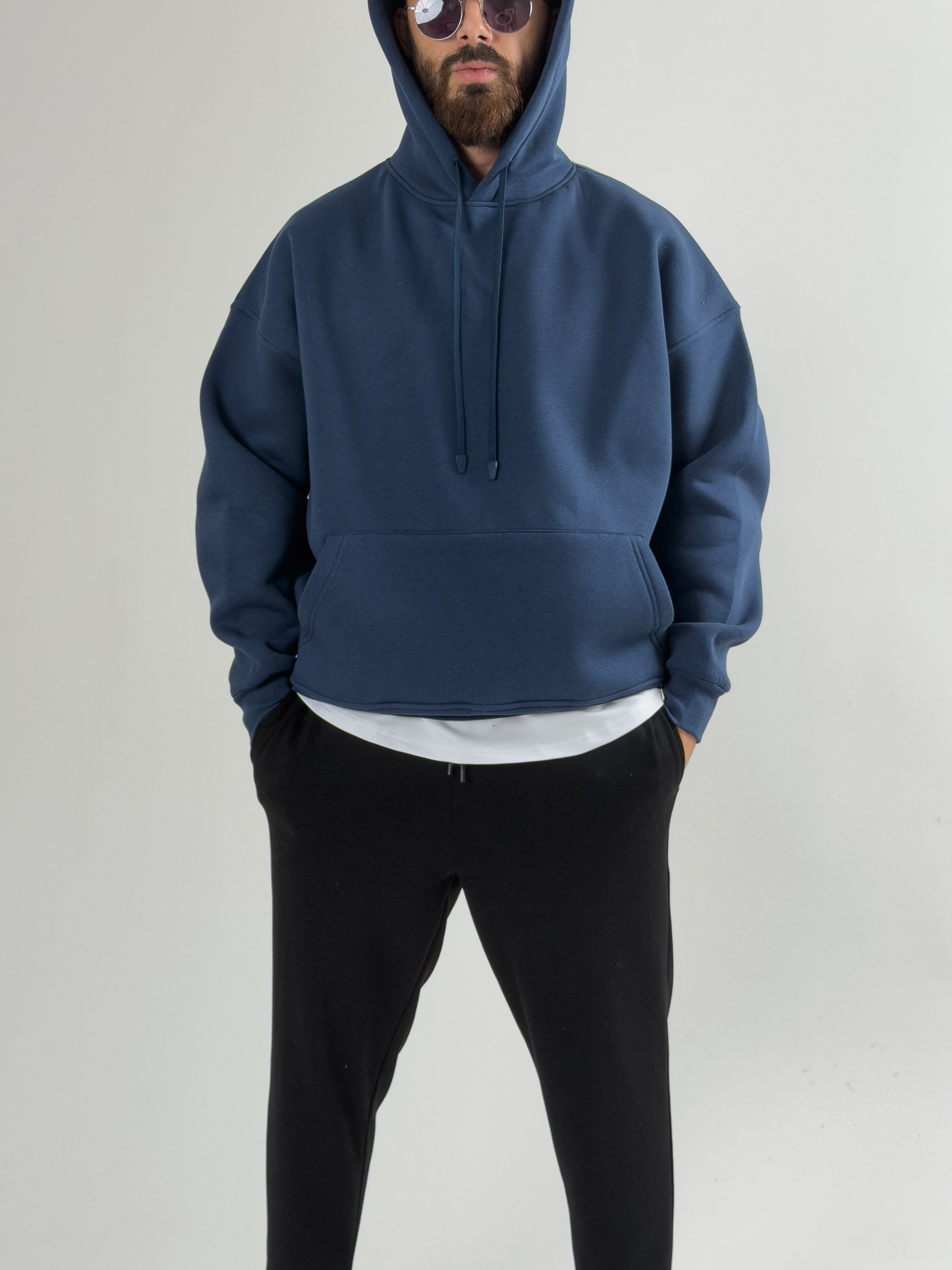 Erkek Şardonlu İndigo Hoodie COC2605