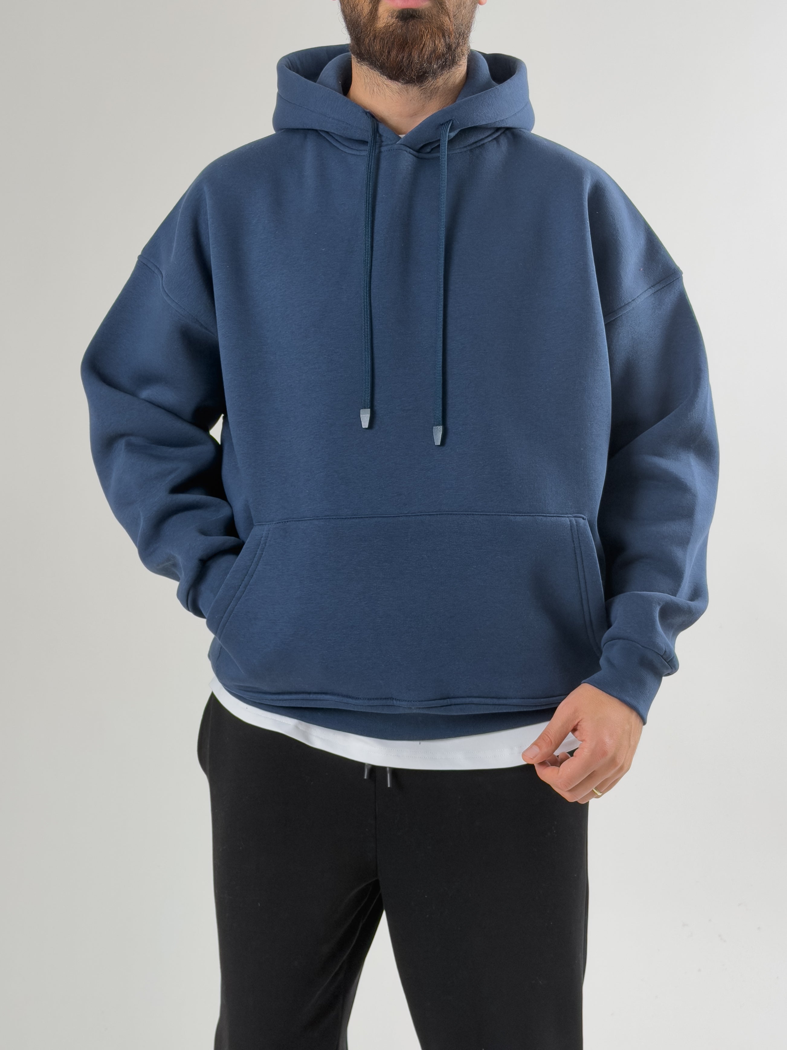 Erkek Şardonlu İndigo Hoodie COC2605