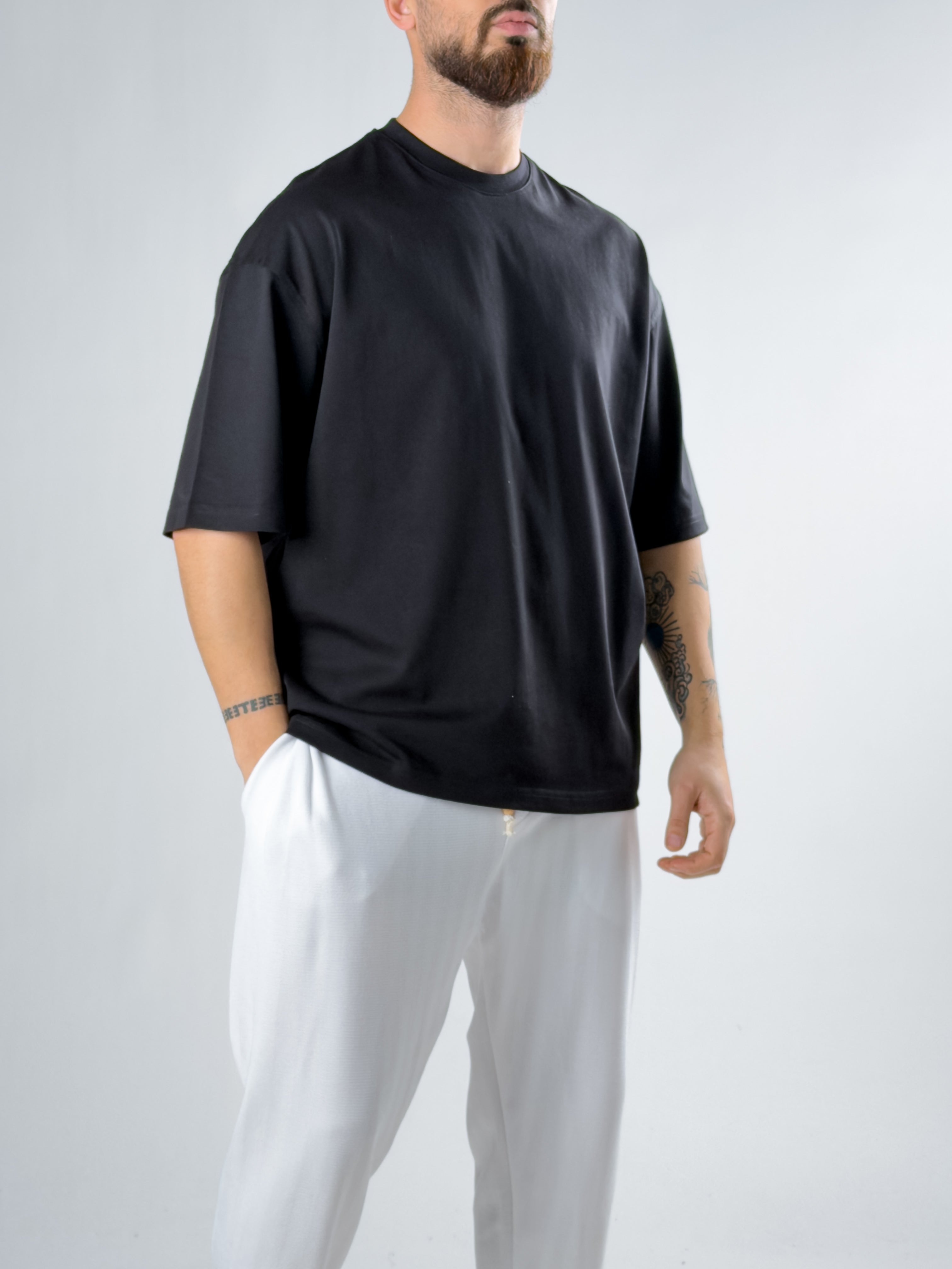 Erkek Siyah Basic Oversize T-shirt COC2928