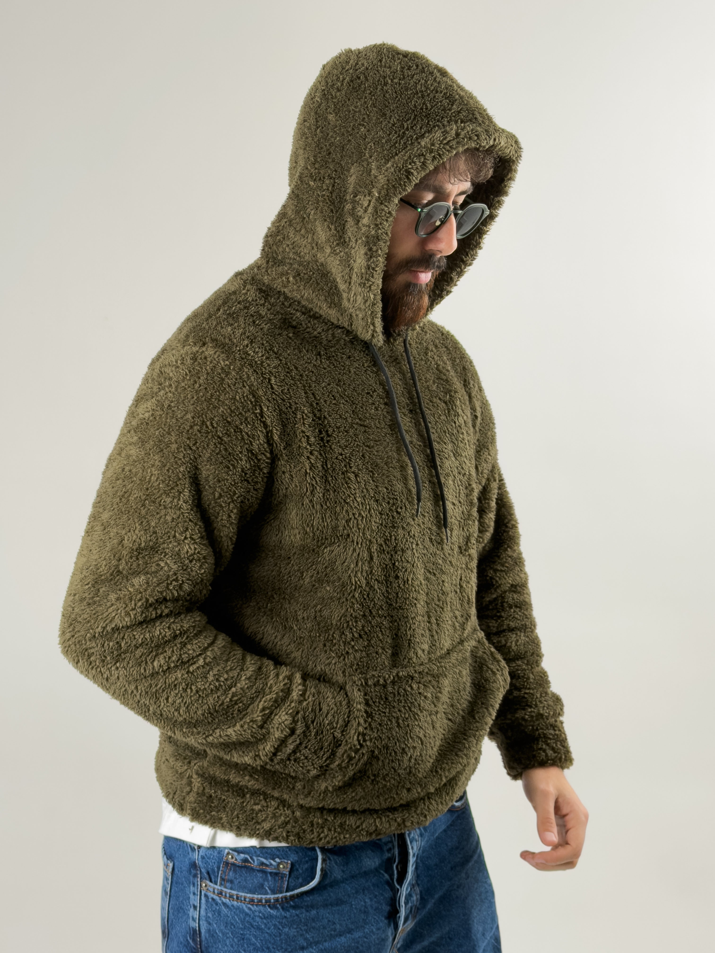 Erkek Haki Peluş Polar Sweatshirt COC2570