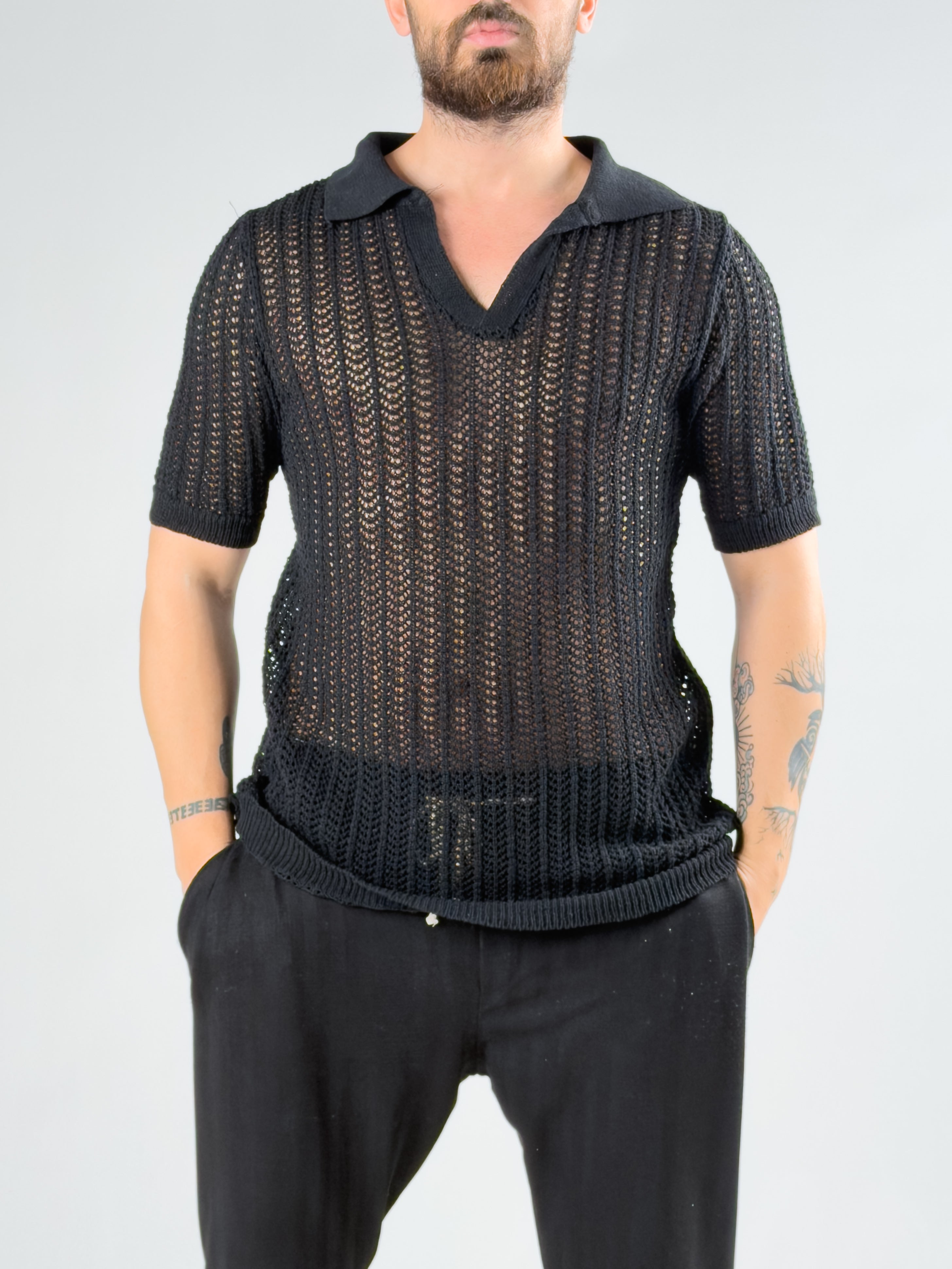 Erkek Siyah Polo Yaka Triko COCK0071