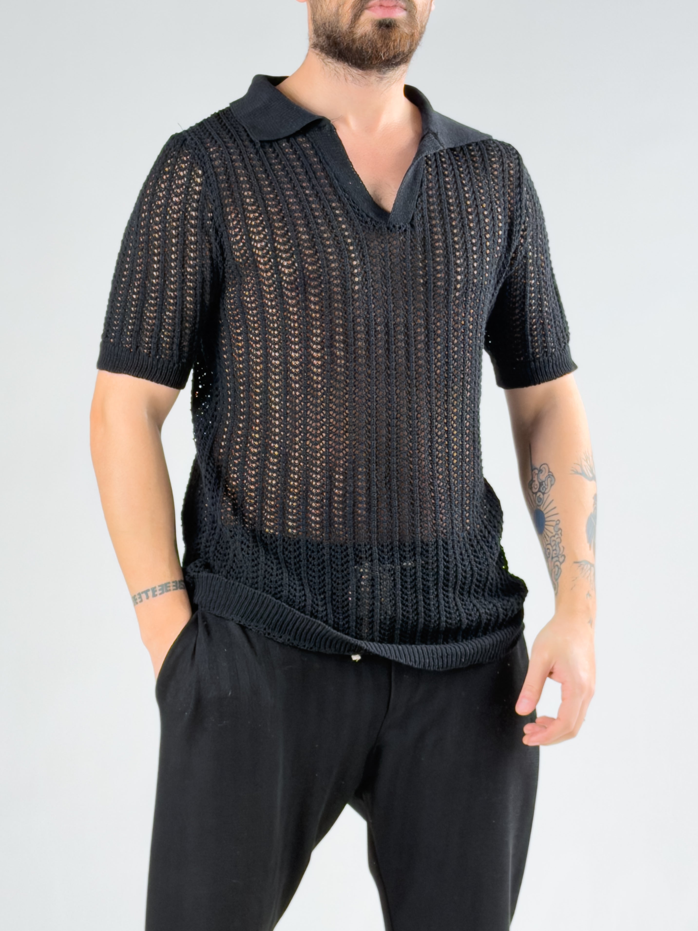 Erkek Siyah Polo Yaka Triko COCK0071