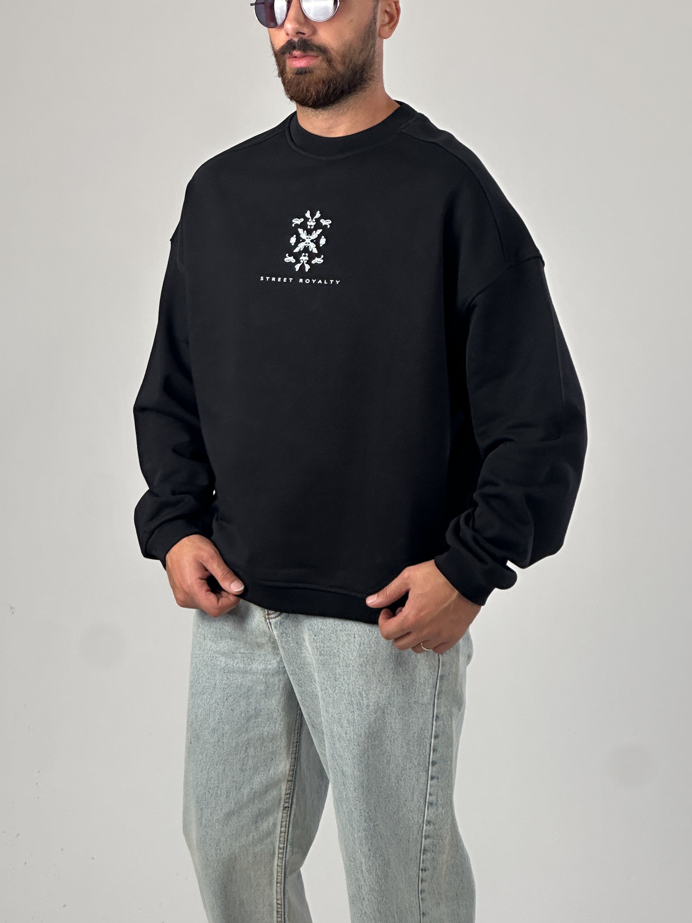 Erkek Siyah Tasarım Etnik Sweatshirt COC1047