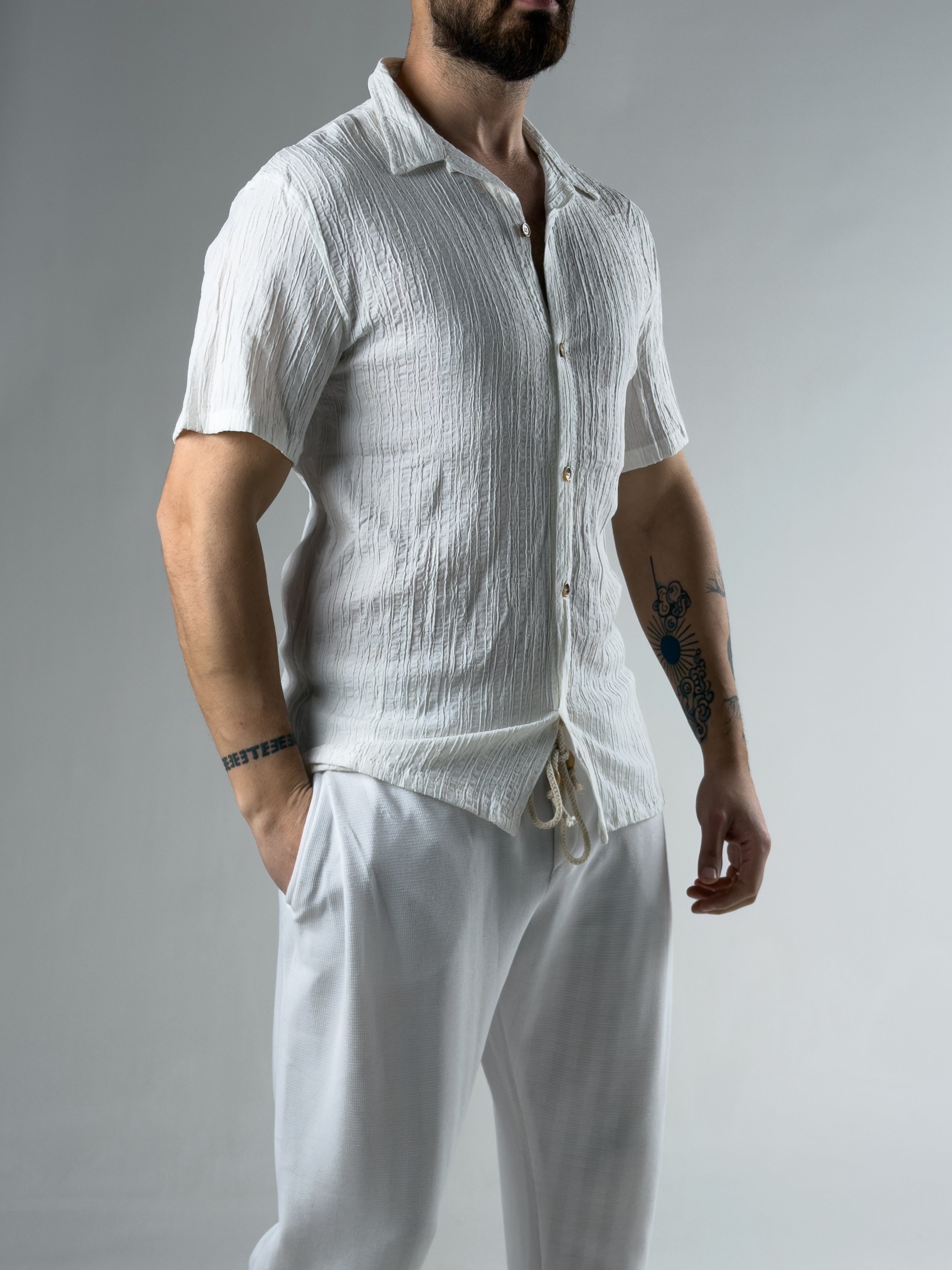 Erkek Soft Dokulu Beyaz Gömlek COCK0092